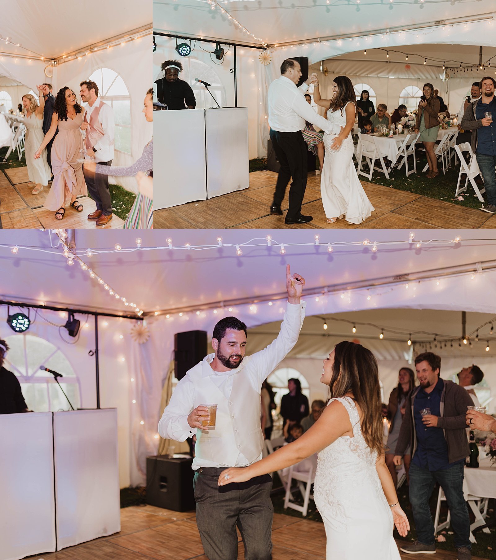  Newlyweds on the dance floor with their guests at their Second Star Mansion wedding 