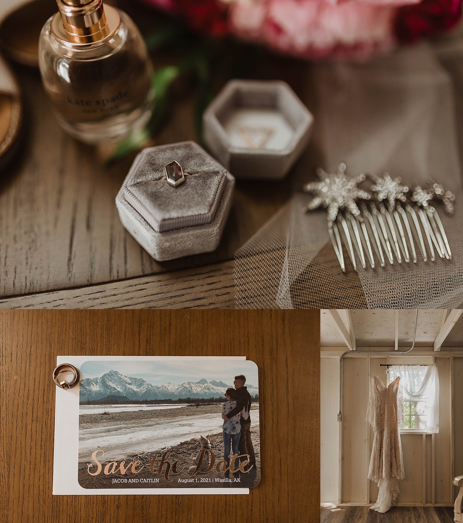  Ringbox and postcard on desk for Alaska wedding 