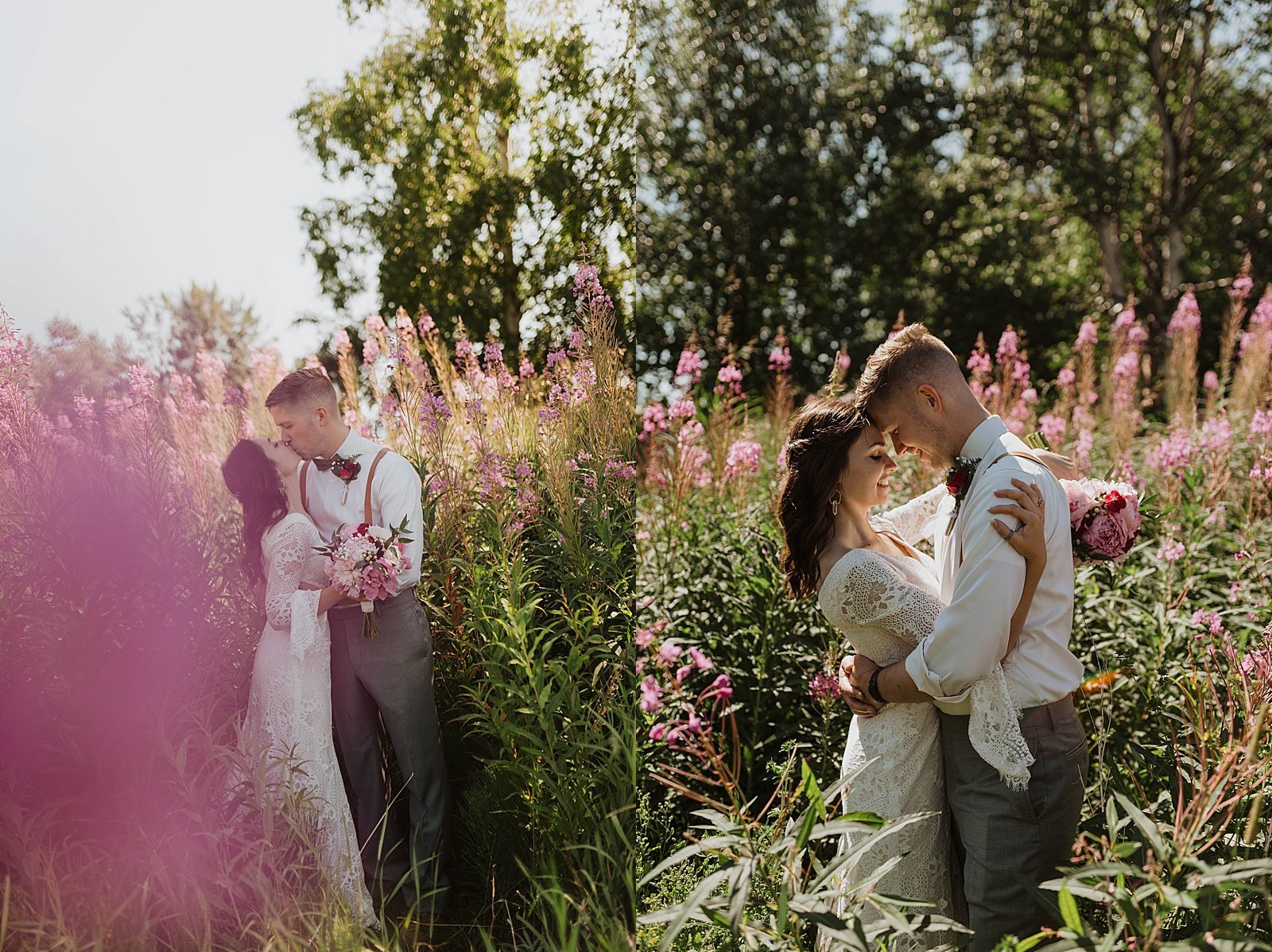  Bride and groom embracing after their outdoor wedding ceremony in Anchorage  