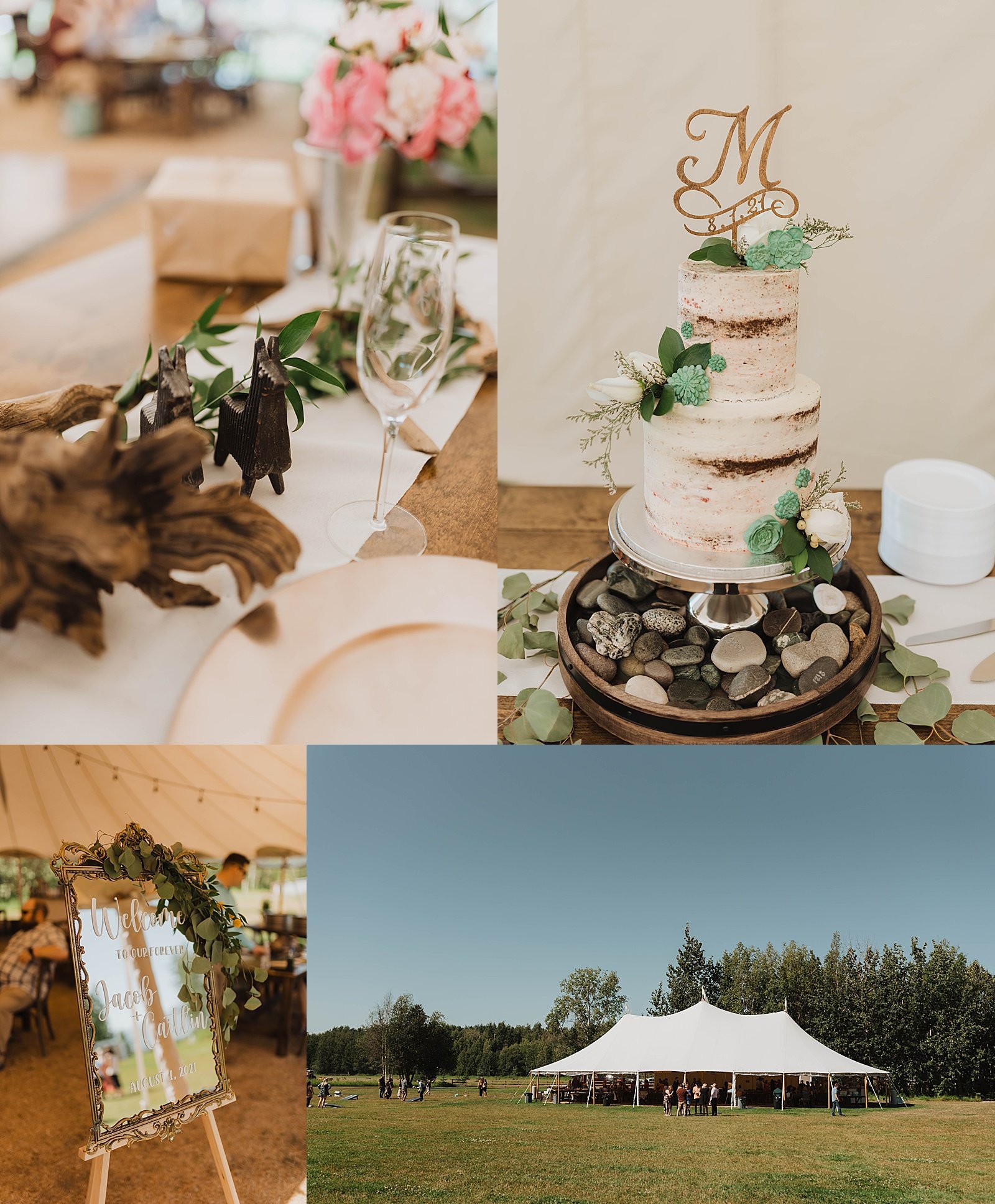  Reception details at a summer wedding in Alaska. 