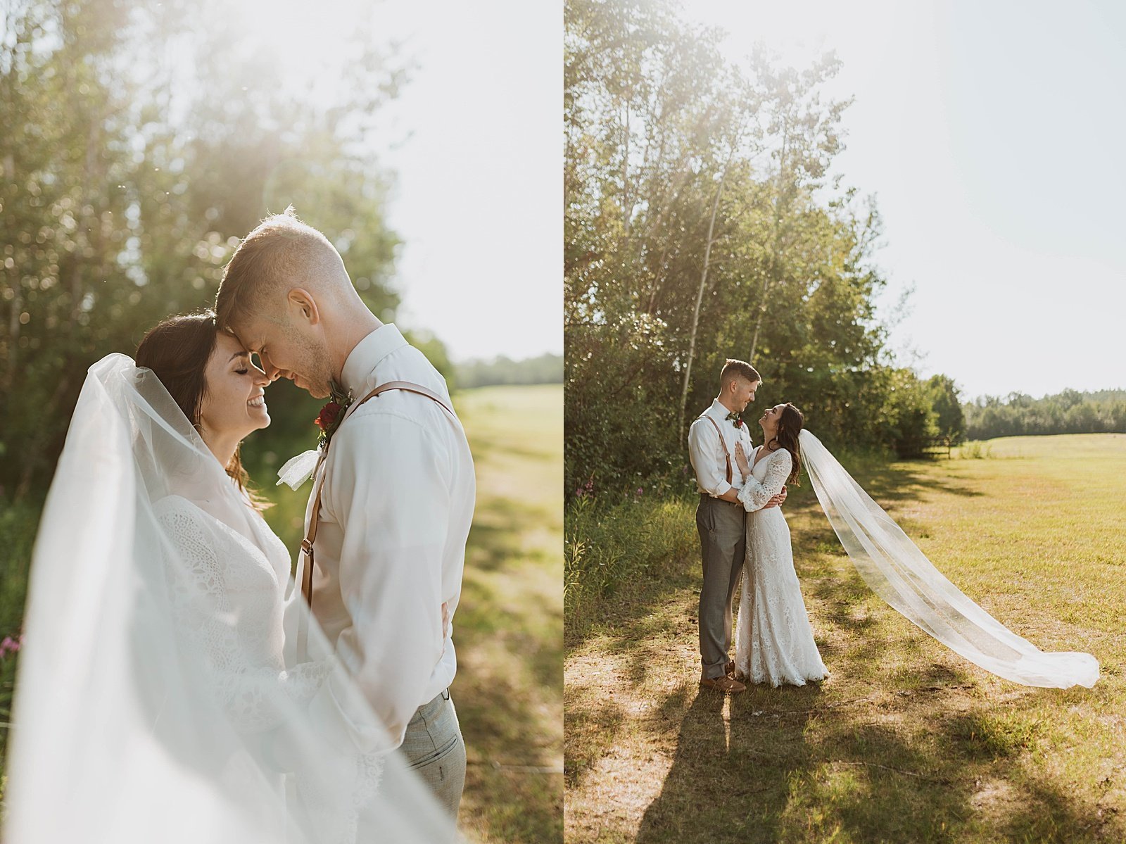  Bride and groom embracing in golden hour by a Alaska wedding photographer 