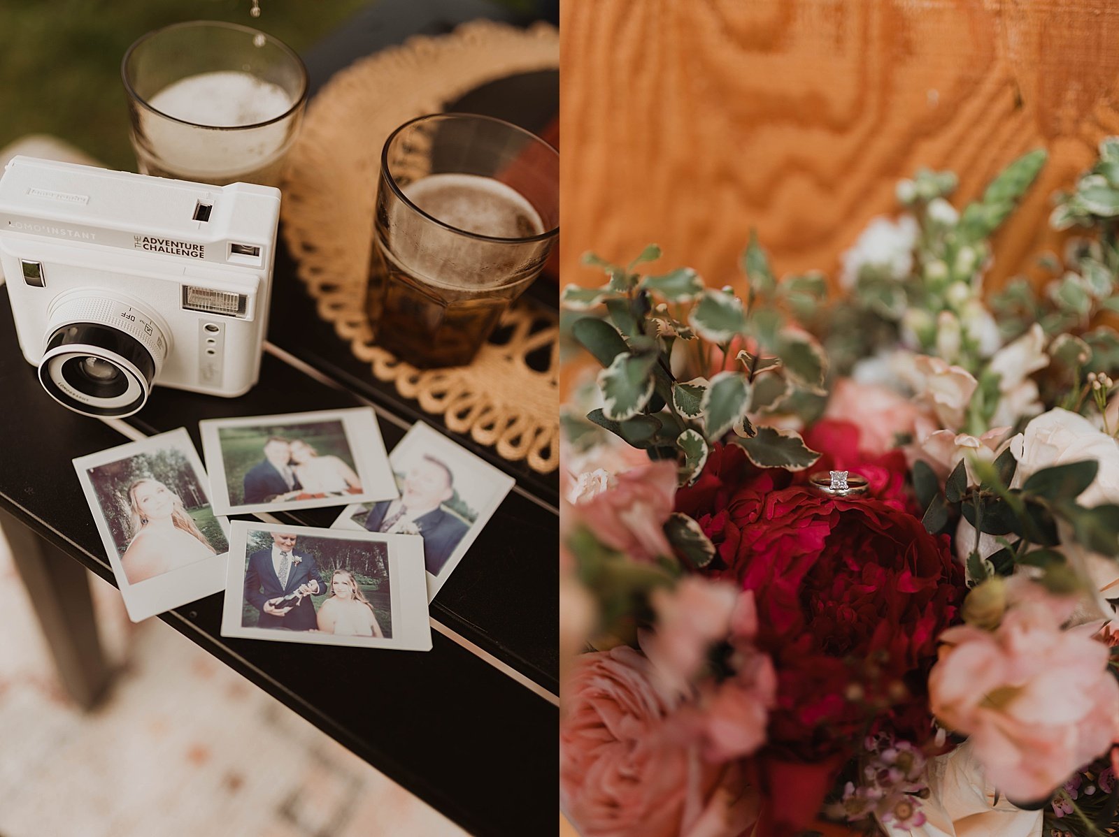  Polaroids on a picnic table at a 10 year vow renewal in Alaska.  