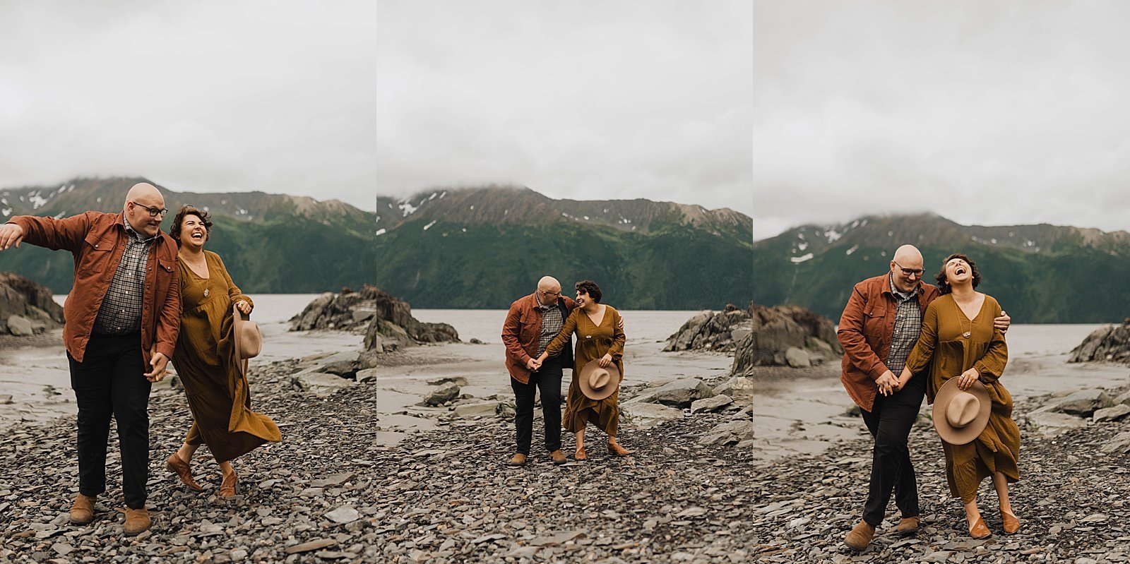  married couple standing in front of a lake in Alaska holding hands celebrating a cancer remission. 