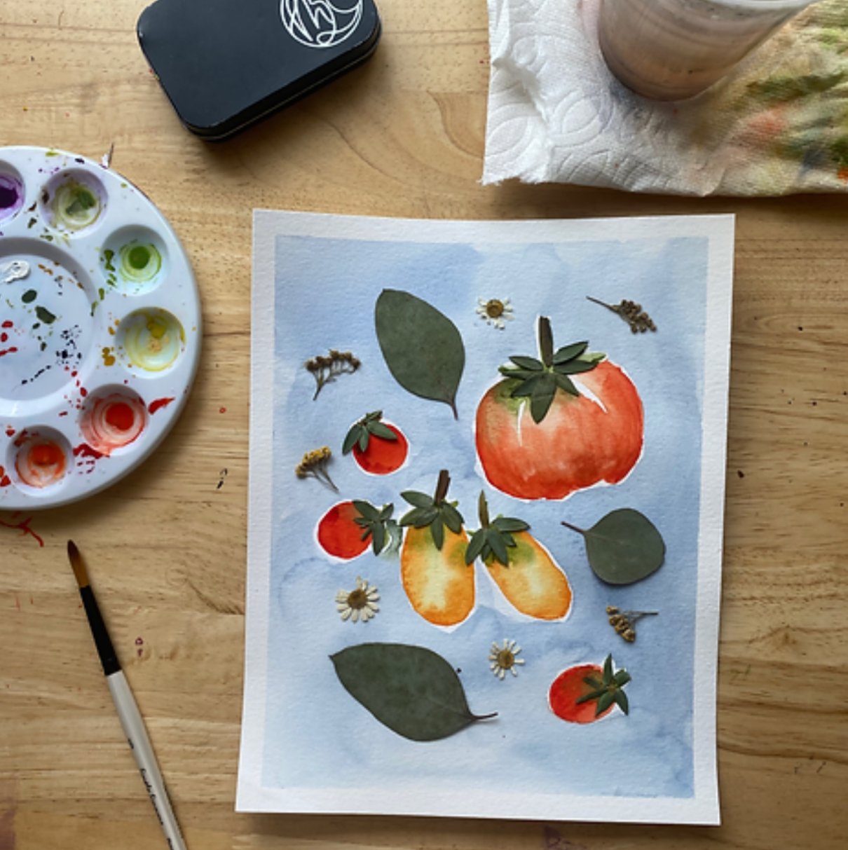 Watercolor + Pressed Flower Collab