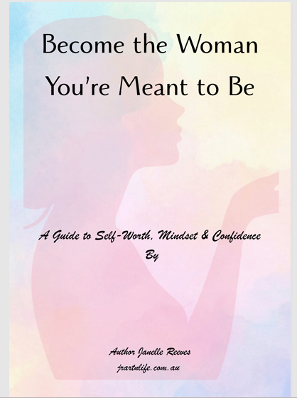 Book cover titled "Become the Woman You're Meant to Be: A Guide to Self-Worth, Mindset & Confidence" by Janelle Reeves, featuring a pastel-colored silhouette of a woman.