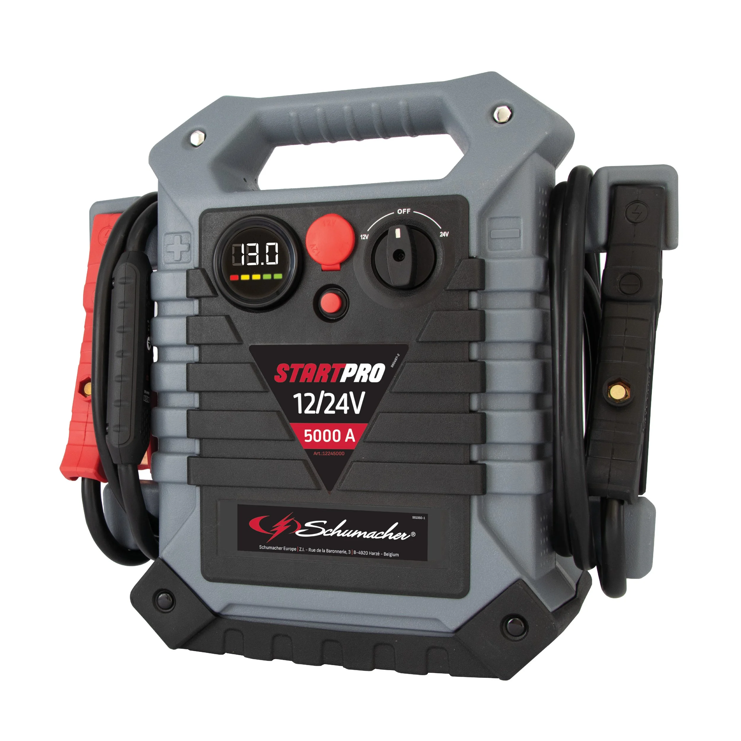 Powerful 12/24 V jump starter with 1500 / 750 Cranking Amps and up to 3000 / 1500 Peak Amps
