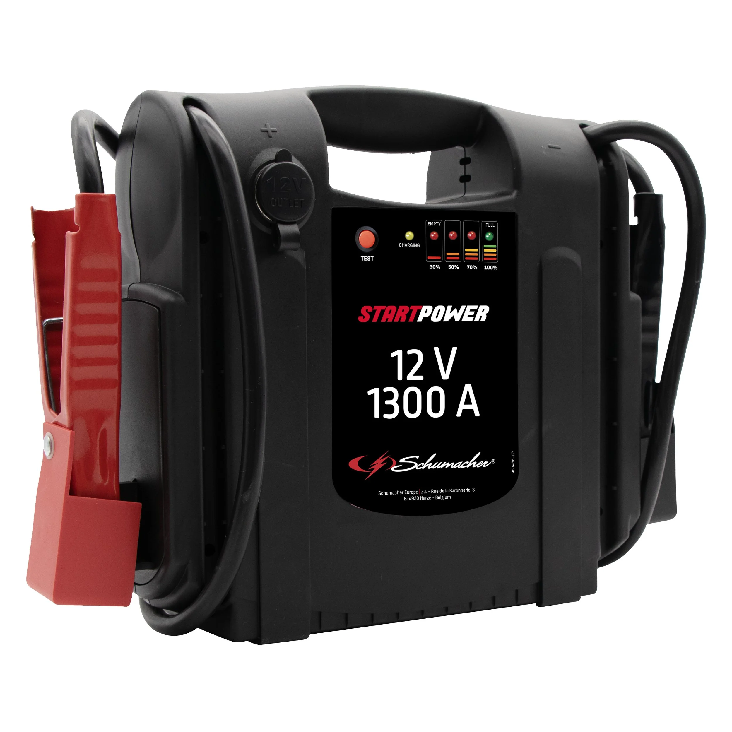 Powerful 12 V jump starter with 650 Cranking Amps and up to 1300 Peak Amps