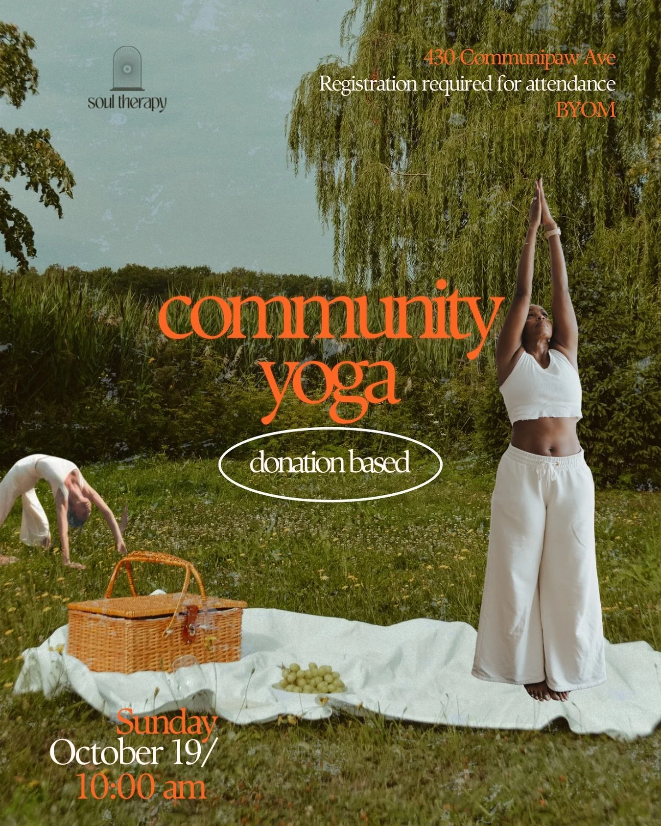 This Sunday [rescheduled date] 10/19 join us at 10AM for a donation-based yoga class at Soul Therapy Studios.

A chance to slow down, stretch it out, and connect with the community.

All are welcome, RSVP required link in bio &mdash; bring your mat🖤