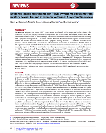Evidence-based treatments for PTSD symptoms resulting from military sexual trauma in women Veterans: A systematic review