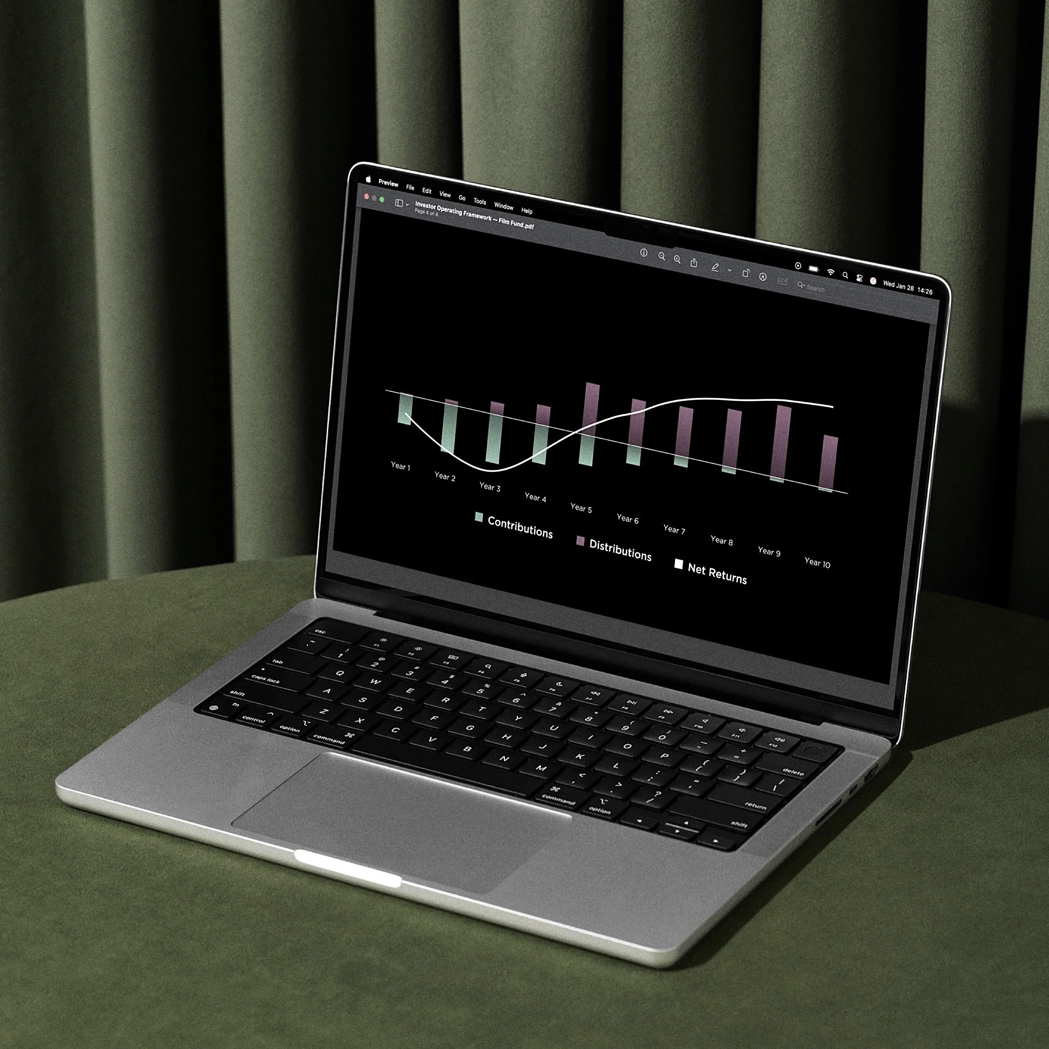 A laptop with a film finance capital strategy led by Autumn Collins, strategic advisor and movie financier