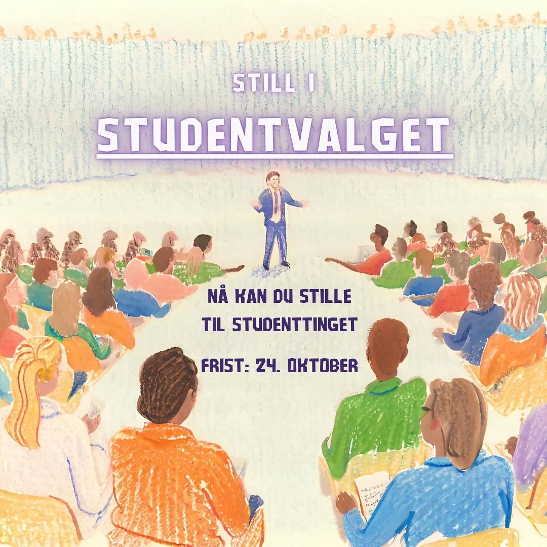 Har du meninger om eget studie? Still som representant i Studenttinget innen 24. oktober!
Har du en flink venn som passer til Studenttinget? Nominer i skjema i bio og bli med i trekningen av gavekort🤩