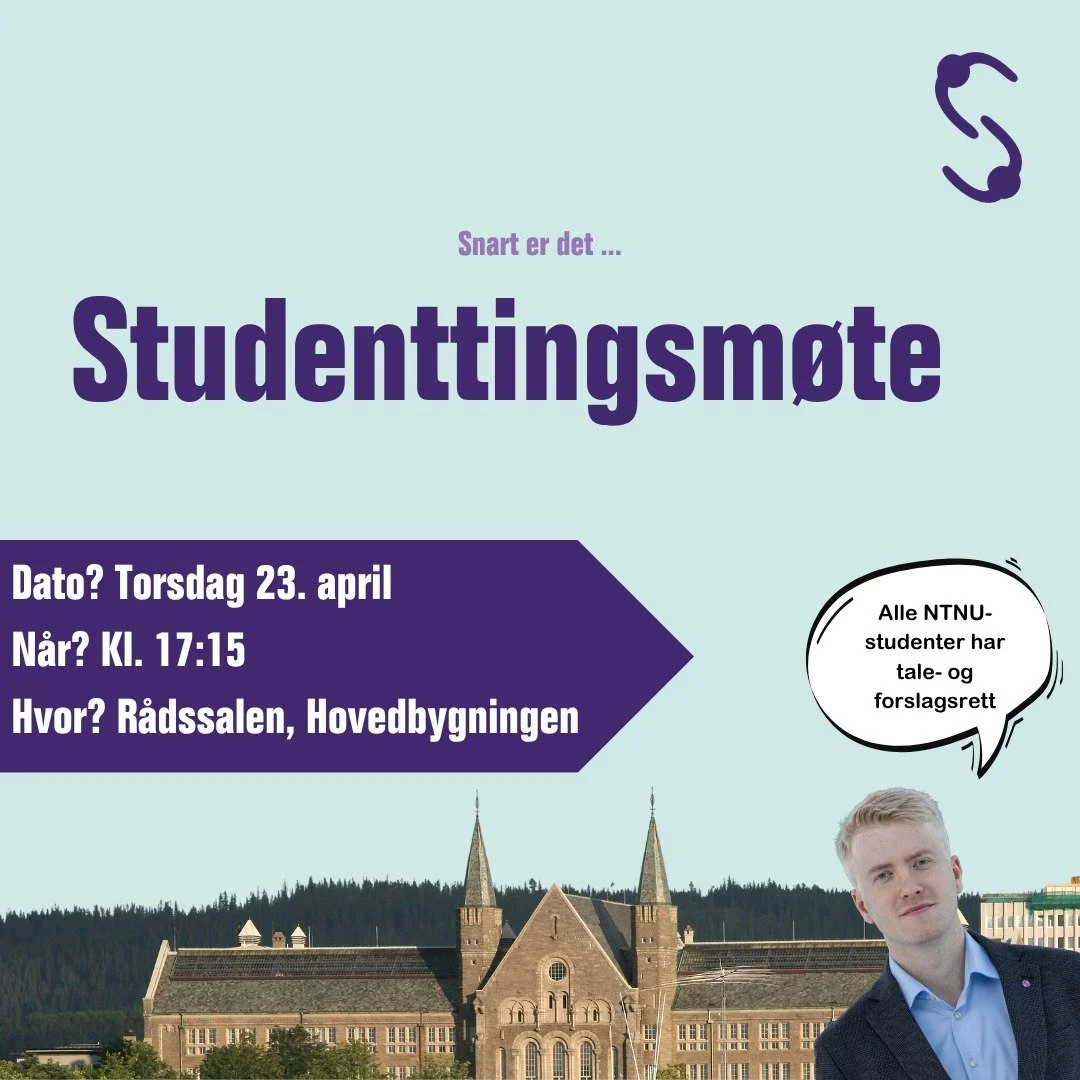 P&aring; torsdag er det igjen tid for m&oslash;te i Studenttinget, dette blir semesterets siste!

⌚23. april, 17:15
📍R&aring;dssalen, Hovedbygningen

P&aring; m&oslash;tet skal det velges representanter til Velferdstinget og oppdateres arbeidsinstru