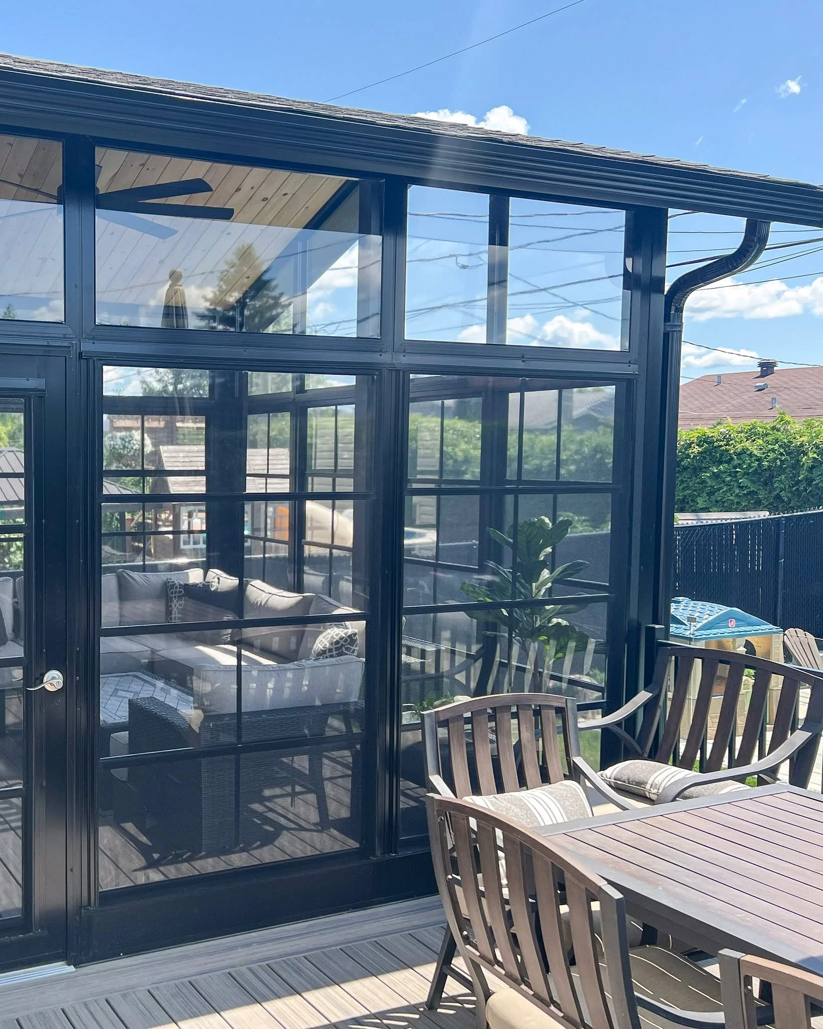 Darker frame, sharper lines, and a space that stands out without trying too hard.

From the outside, it holds its own. From the inside, it opens everything up.

That balance is what makes it work.

#sunroom #customdesign #modernliving
#outdoorliving 
