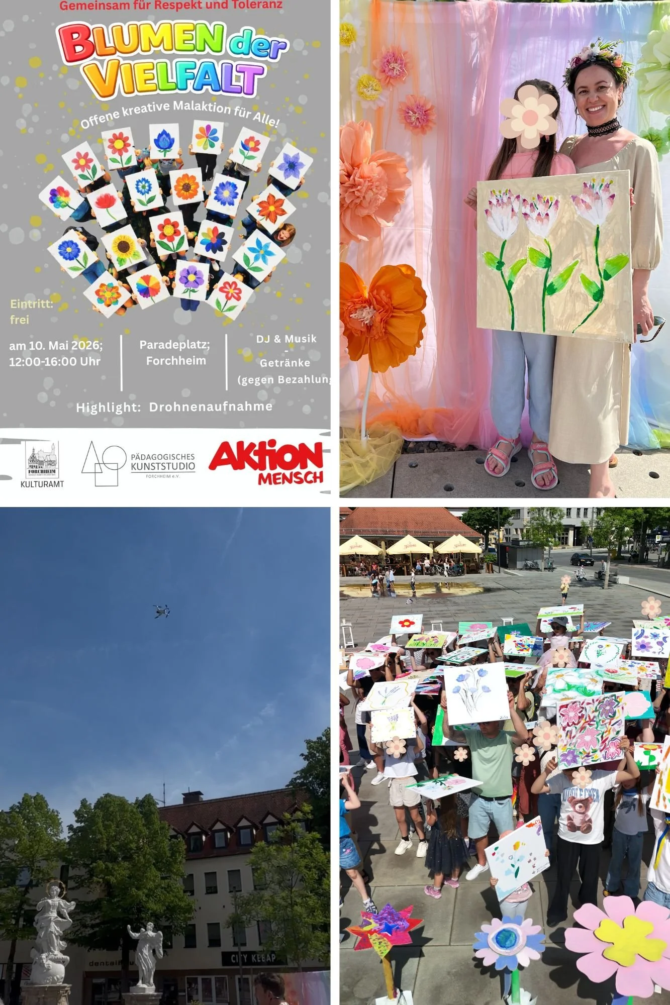 Werbeplakat von Blumen der Vielfalt Malaktion. Nadine Smirnova. Foto der Drohne, die für die Luftaufnahme verwendet wurde.
