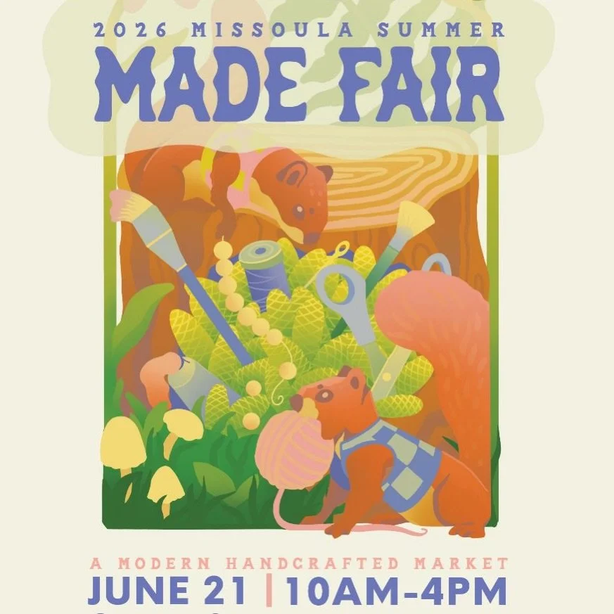 Omg two weeks!!!! I seriously feel like the Missoula holiday MADE was yesterday lol

Join us and almost 200 other artists for Missoula&rsquo;s favorite art fair of the Summer! 💕💕💕💕 
June 21, see you all! 🥳
@handmademt