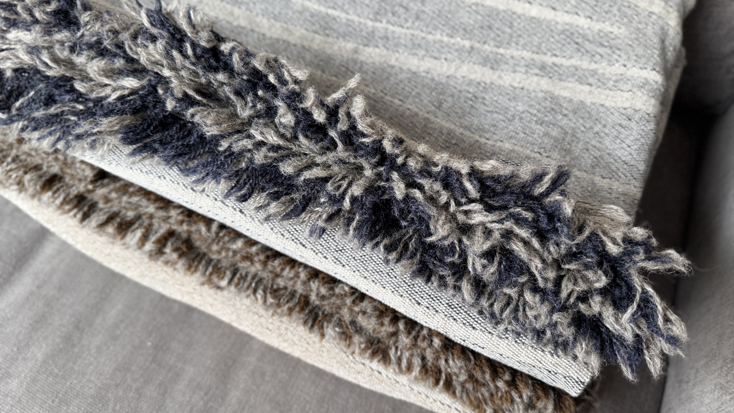 ÆLVA wool blanket blue/grey and brown/grey. 