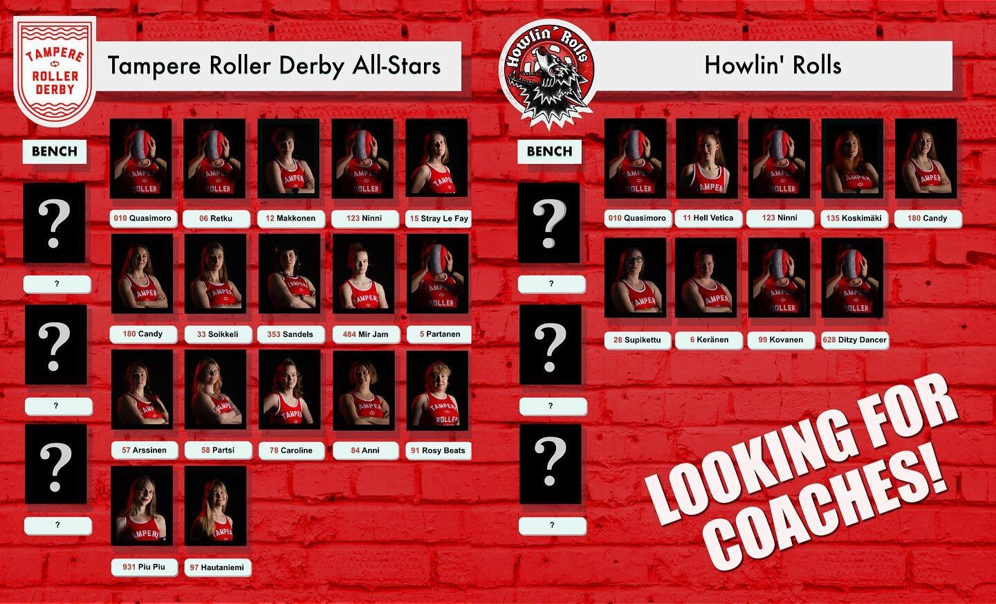 We want YOU! 🫵🏼

Could you be our next coach? 

Tampere Roller Derby All-Stars and Howlin&rsquo; Rolls are looking for coaches! 

All-Stars 🌟- Our travelling team consists of the baddest players Tampere has to offer.  All-Stars are currently fight