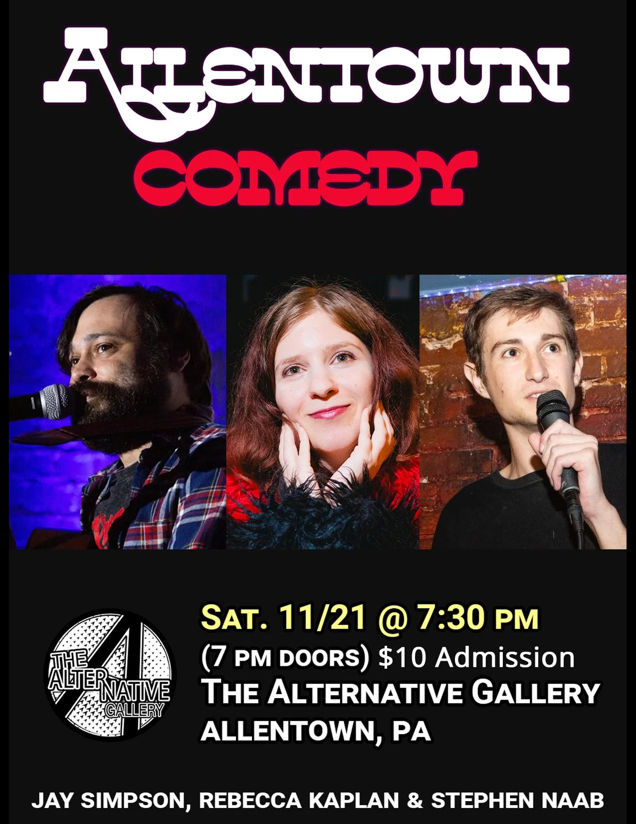 Allentown Comedy w/ Jay Simpson, Rebecca Kaplan & Stephen Naab