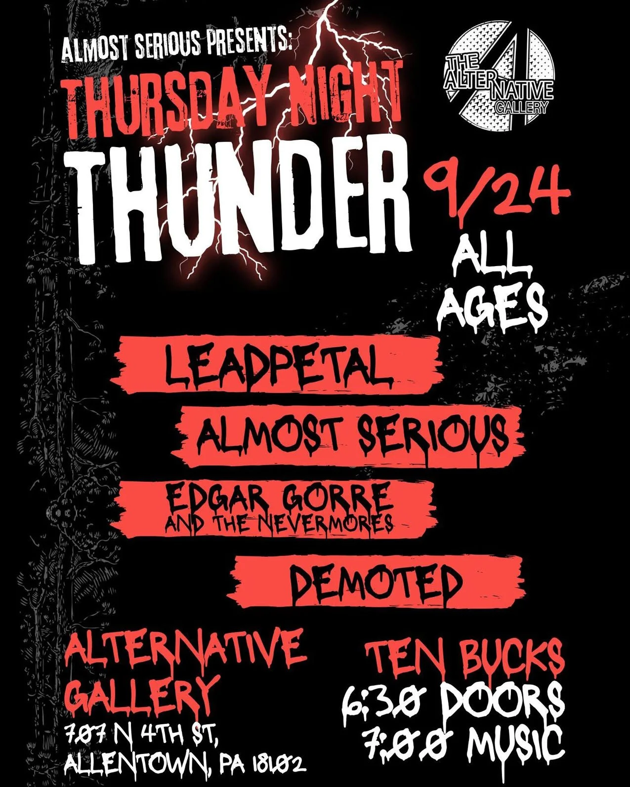 Almost Serious, Leadpetal , Edgar Gorre and the Nevermores, and Demoted LV