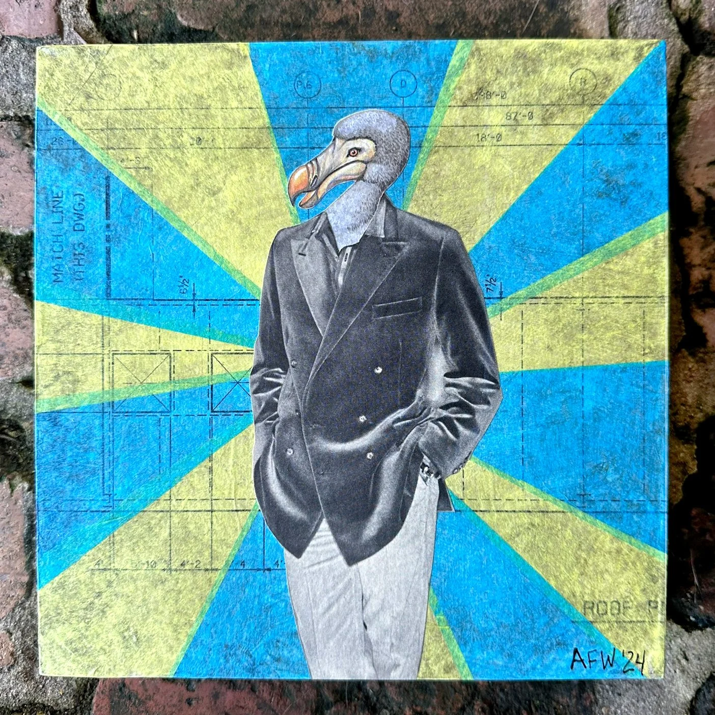 "Vote Dodo", 8x8", mixed media collage on cradled wood panel