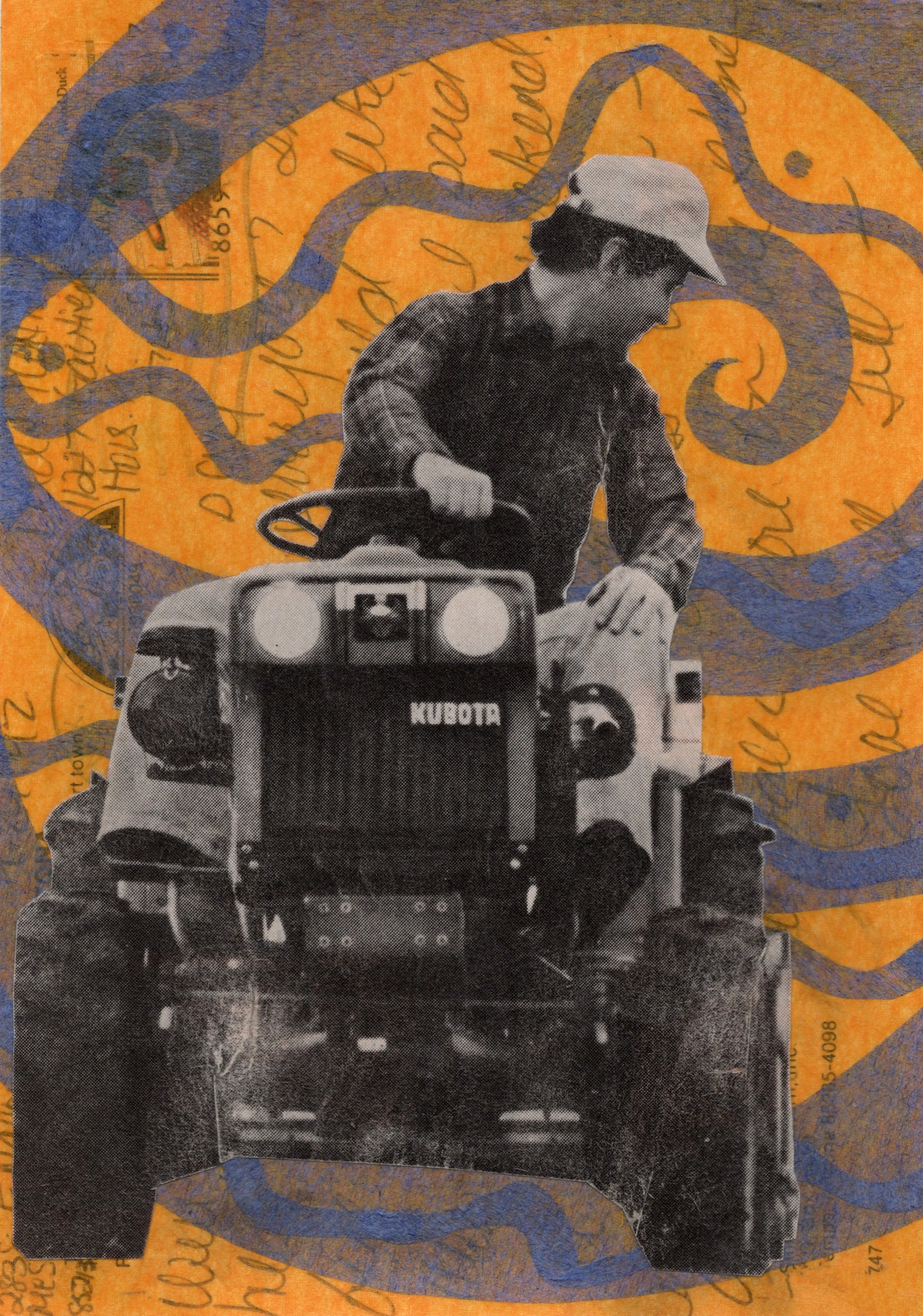 "Vortex", 7x5", collage on vintage postcard
