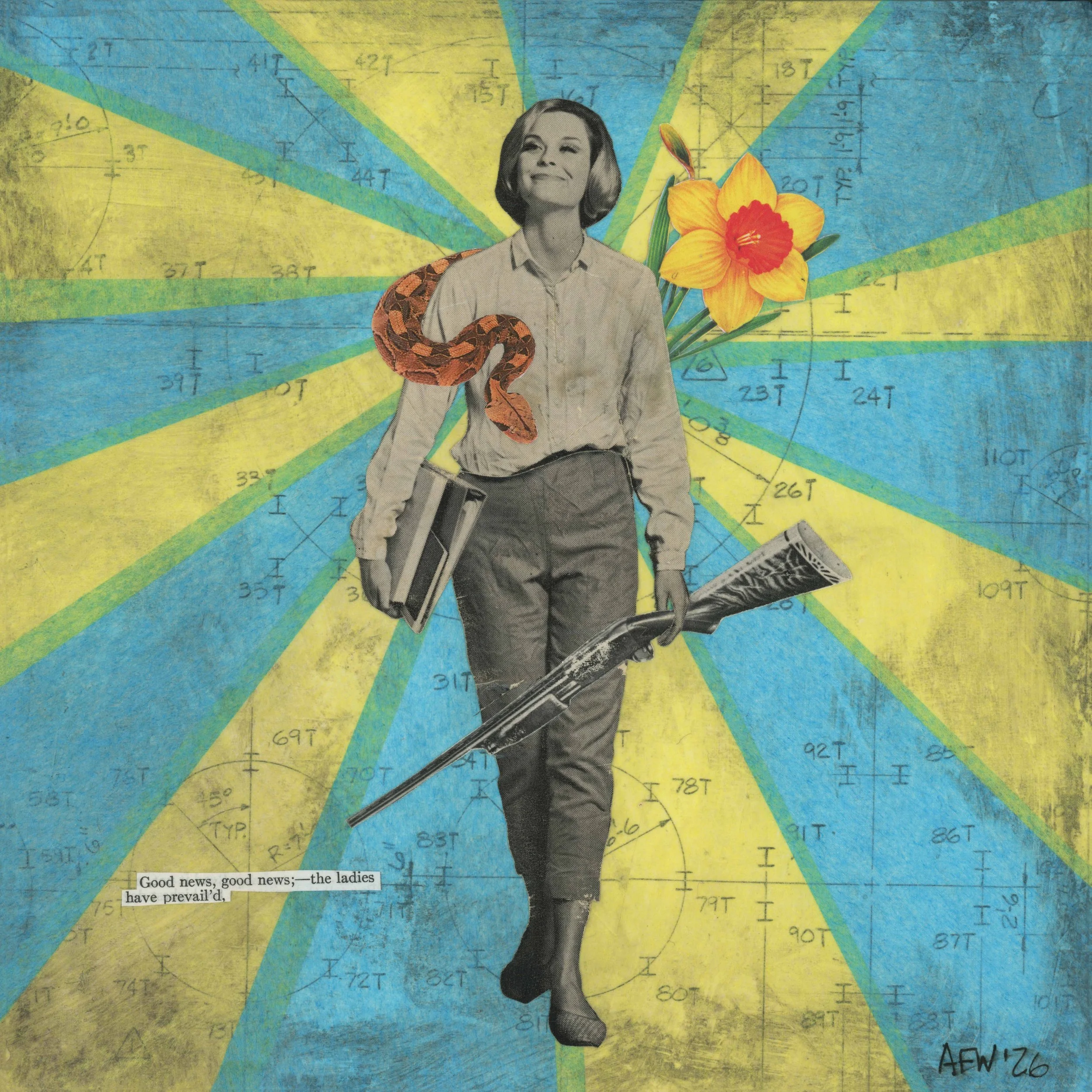 "The Ladies Have Prevailed", 8x8", mixed media collage on cradled wood panel