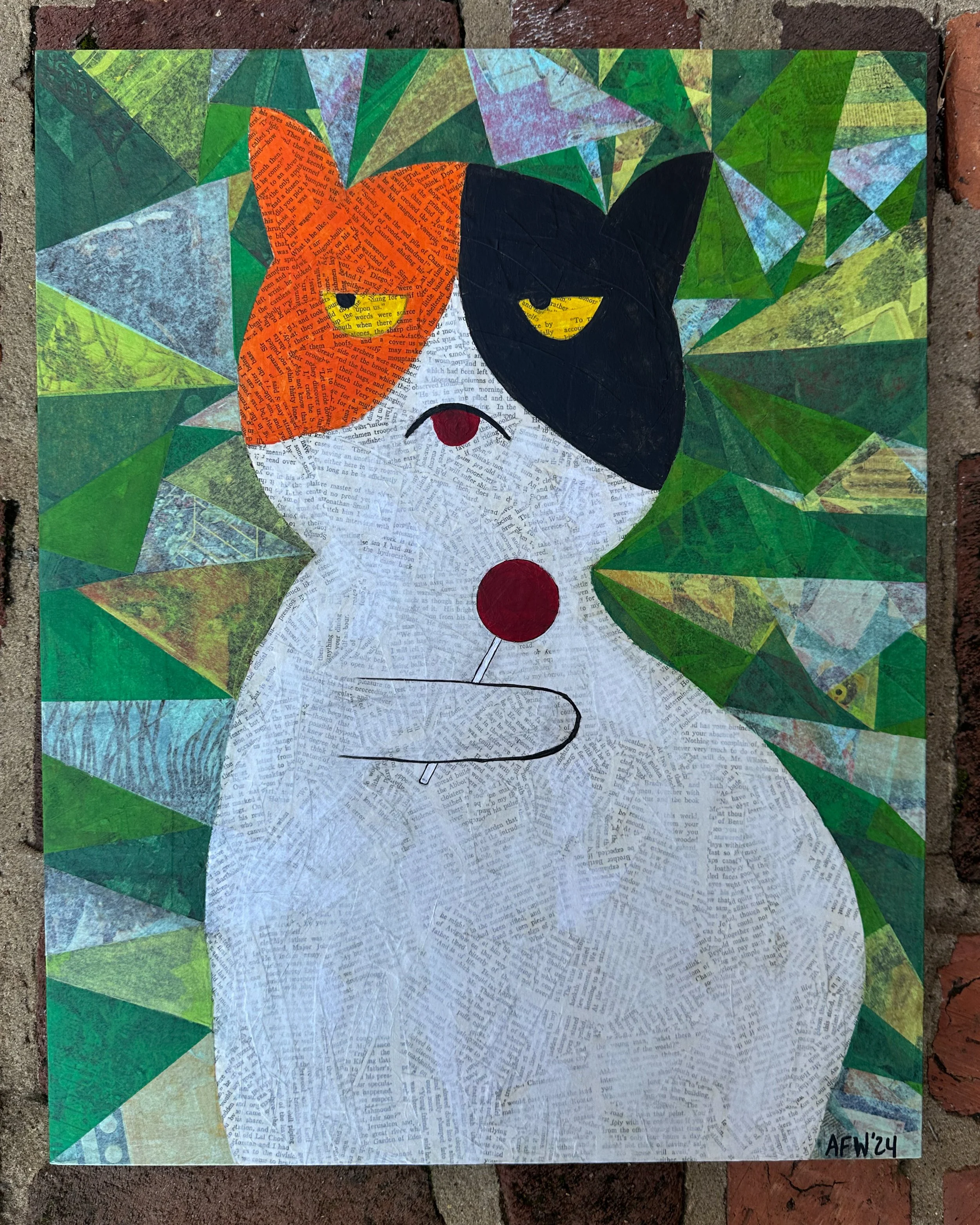 "Jolly Lolly," 16x20", mixed media collage on cradled wood panel