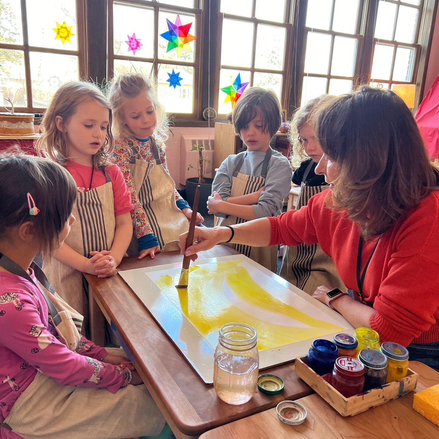 Yellow 

The sun is a glowing spider that crawls out from underneath the earth to make her way across the sky warming and weaving with her bright old fingers of light. - Grace Nichols 

Mondays are for watercolor painting at Meadowlark as the first g