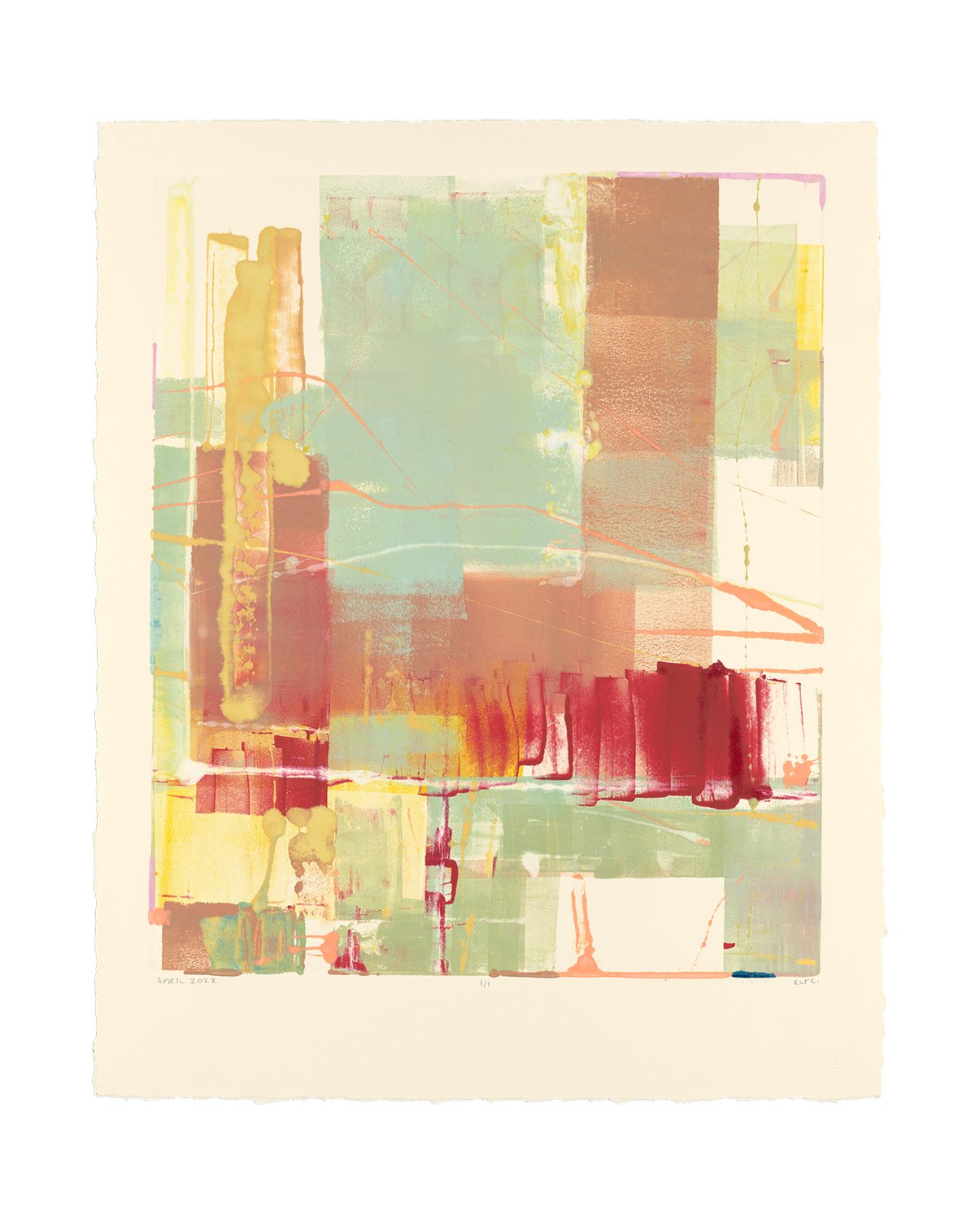 'Red Brush' 1/1 - Monotype . Lithographic ink on studio paper - 24 x 28.5" - April 2022 by Kelsey-Lynn Corradetti @ Gravity Press Experimental Print Shop, North Adams