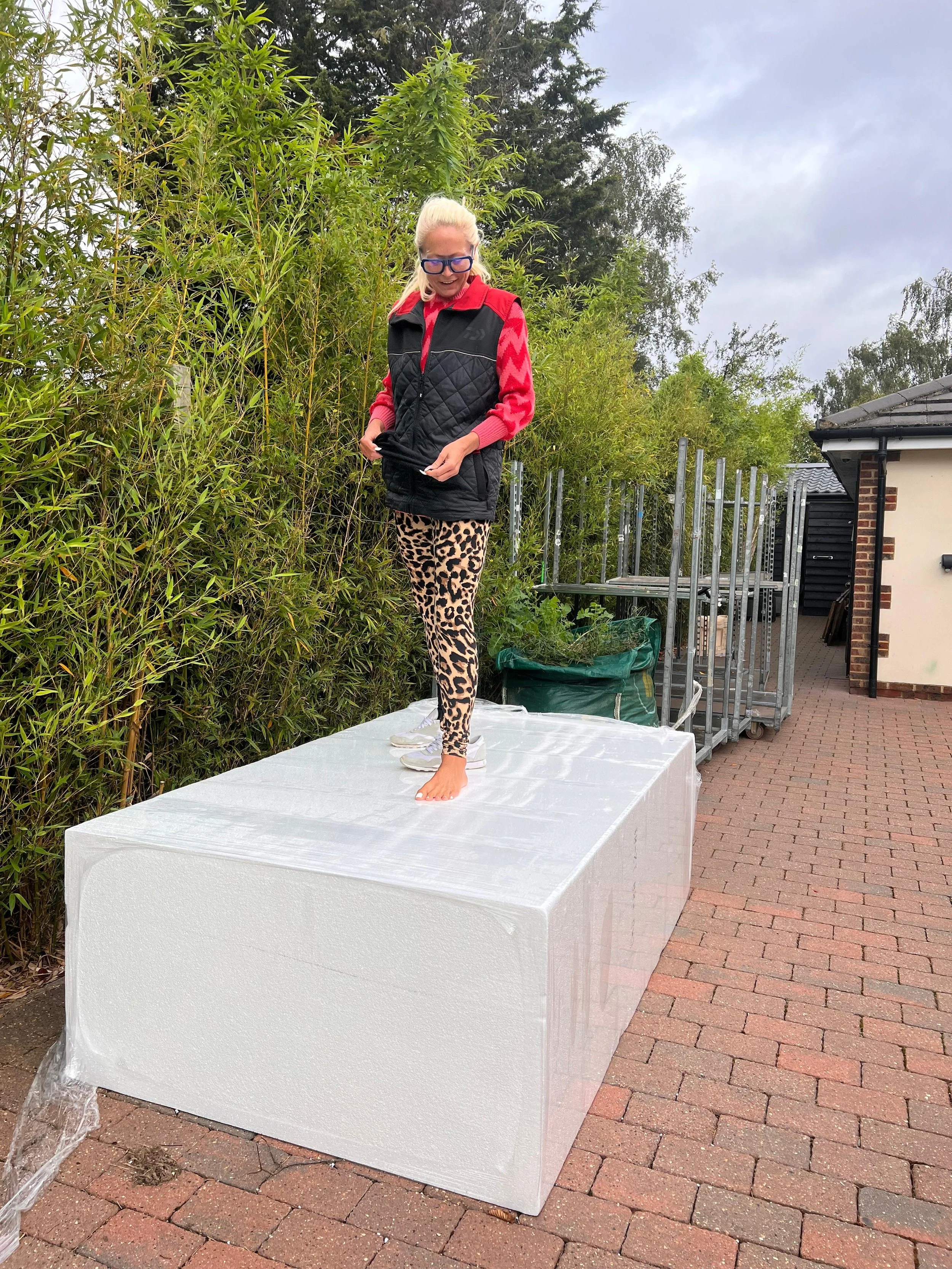  Amie Bone standing on the raw polystyrene used to create the bespoke Pegasus sculpture. 