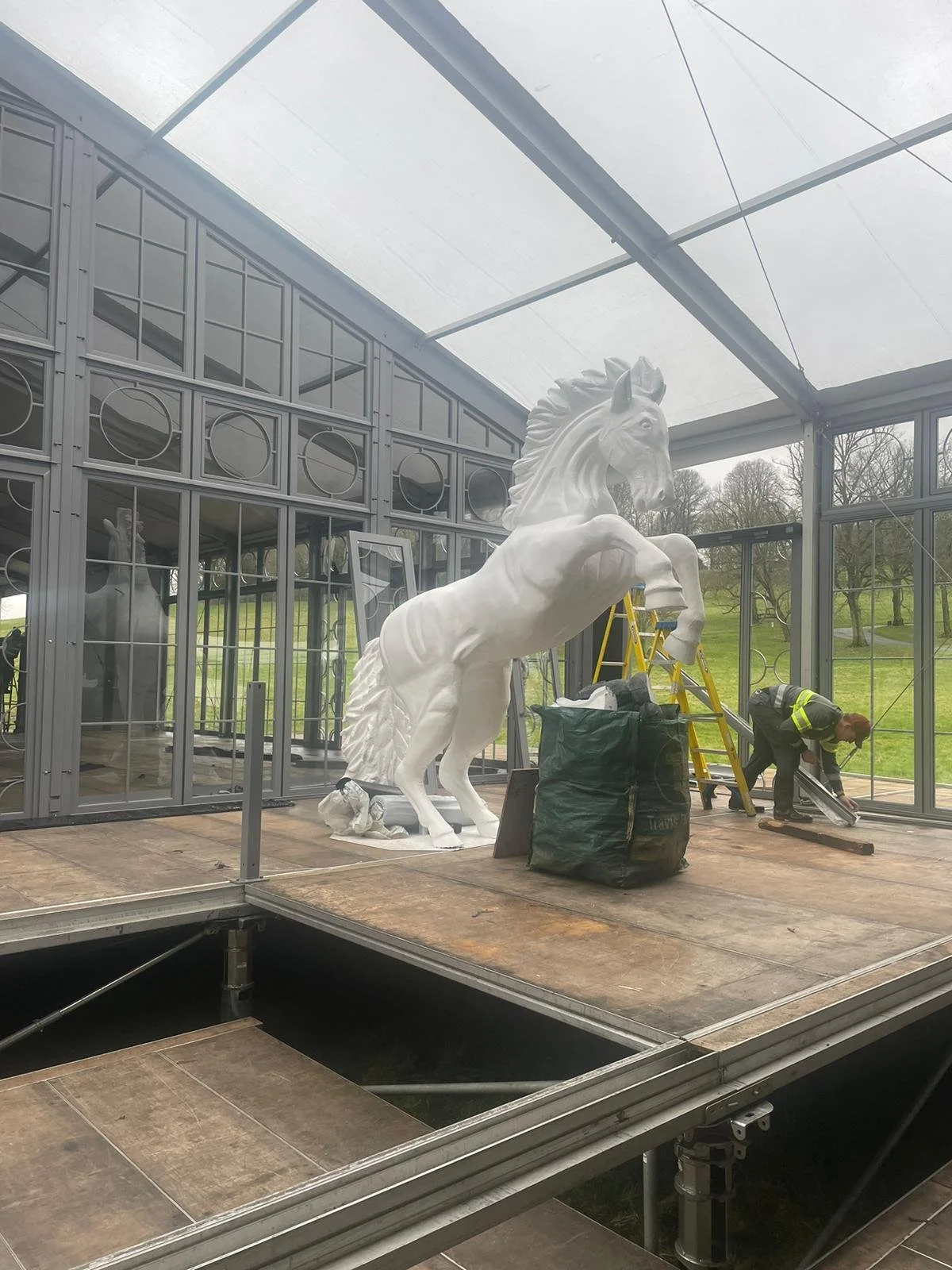  Team Bone installing the bespoke Pegasus sculpture on site for Fantasia at Waddesdon Manor.  