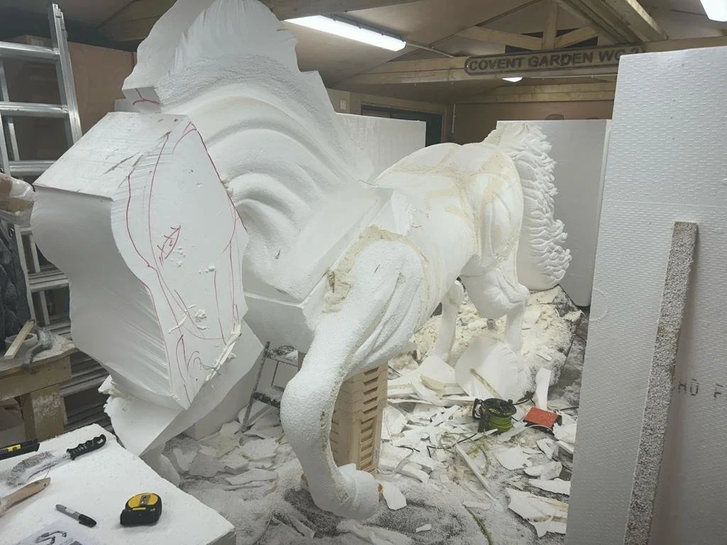  Hand-sculpted Pegasus installation during the bespoke creation process at the Amie Bone studio. 