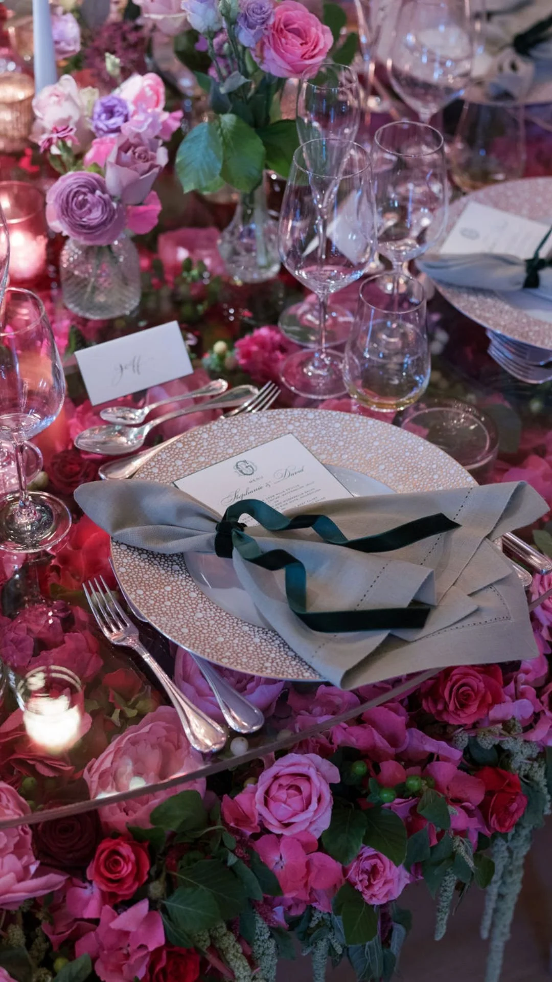 Close up luxury wedding place setting.