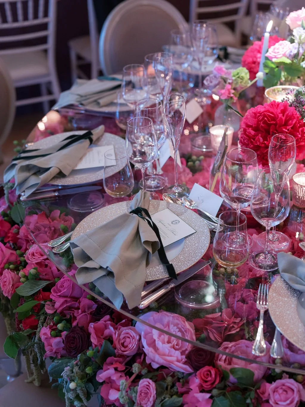 Close-up of a bespoke wedding tablescape 