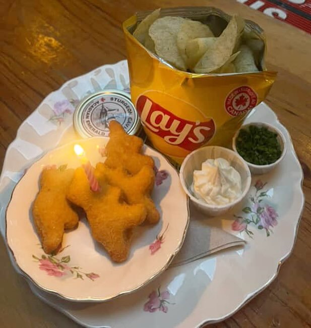 Some celebrate with birthday cake. 🎂 

We go with Dino Nuggets, caviar, and chips.
Because the best traditions are the ones you make your own.

Come visit us for the best Canadian Seafood 
@acadiansturgeon 
@fogoislandfish 
@dianasseafood