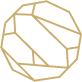A gold geometric sphere design with black background.