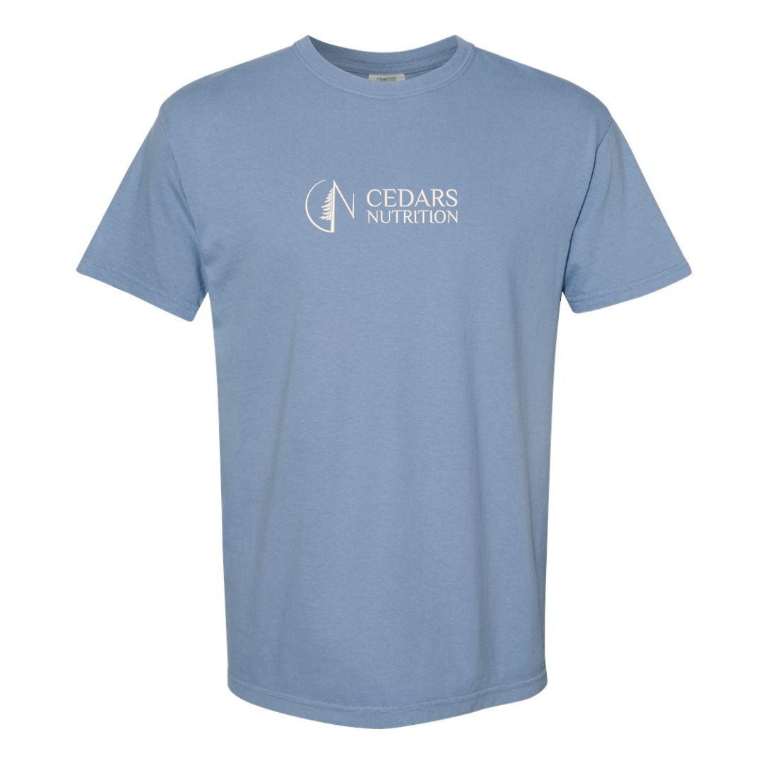 Cedars Nutrition Logo Embroidered Tee (Comfort Colors Denim / White)