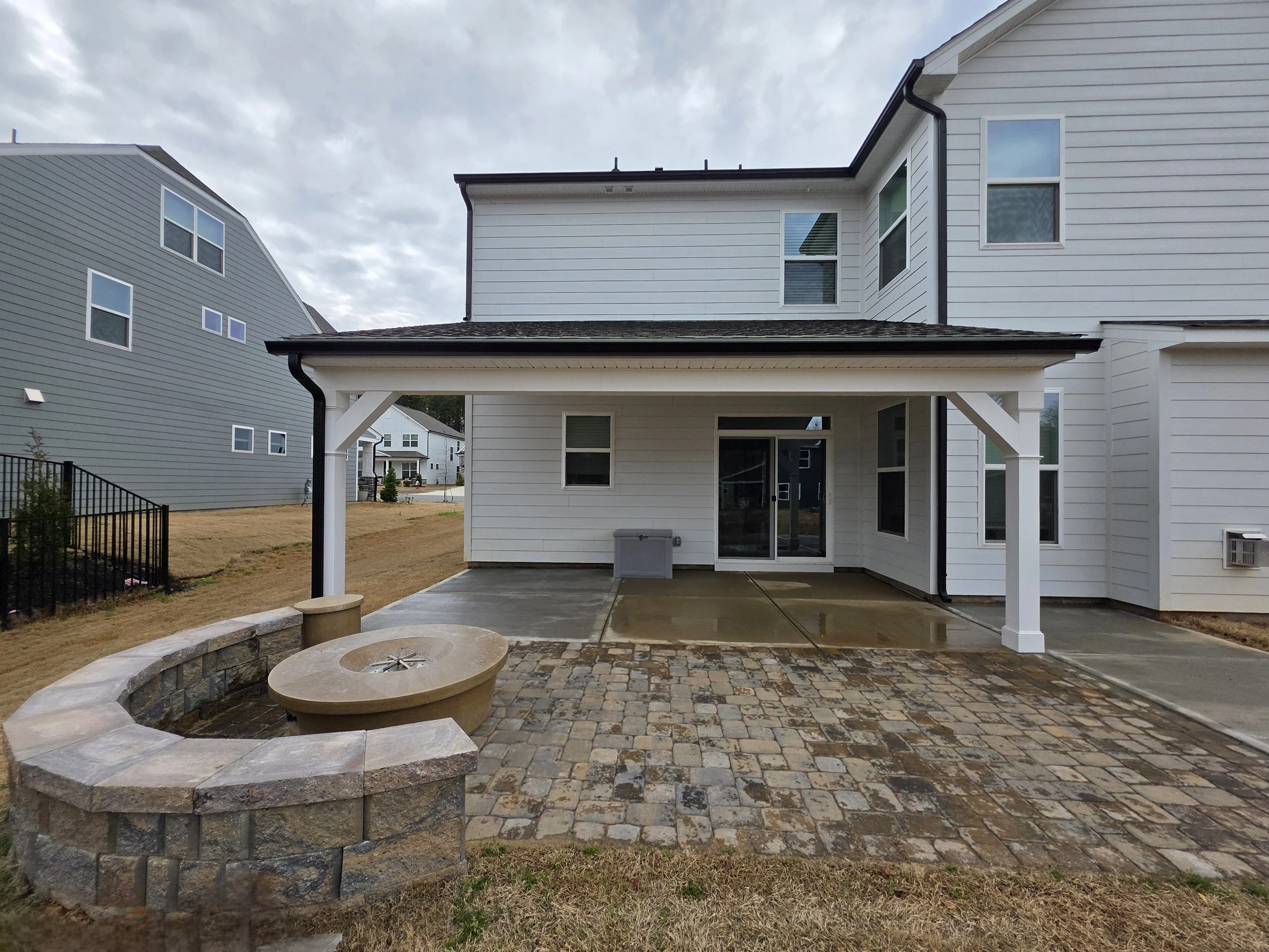 Patio cover with Pavers and firepit