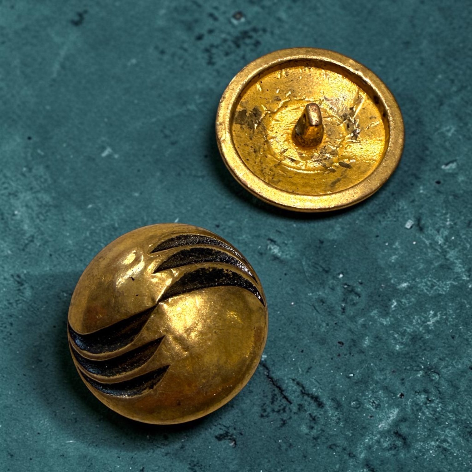 BUTTONS-Vintage 48L (1 3/16”) Gold-Tone Sculptural Shank Buttons – Set of 3