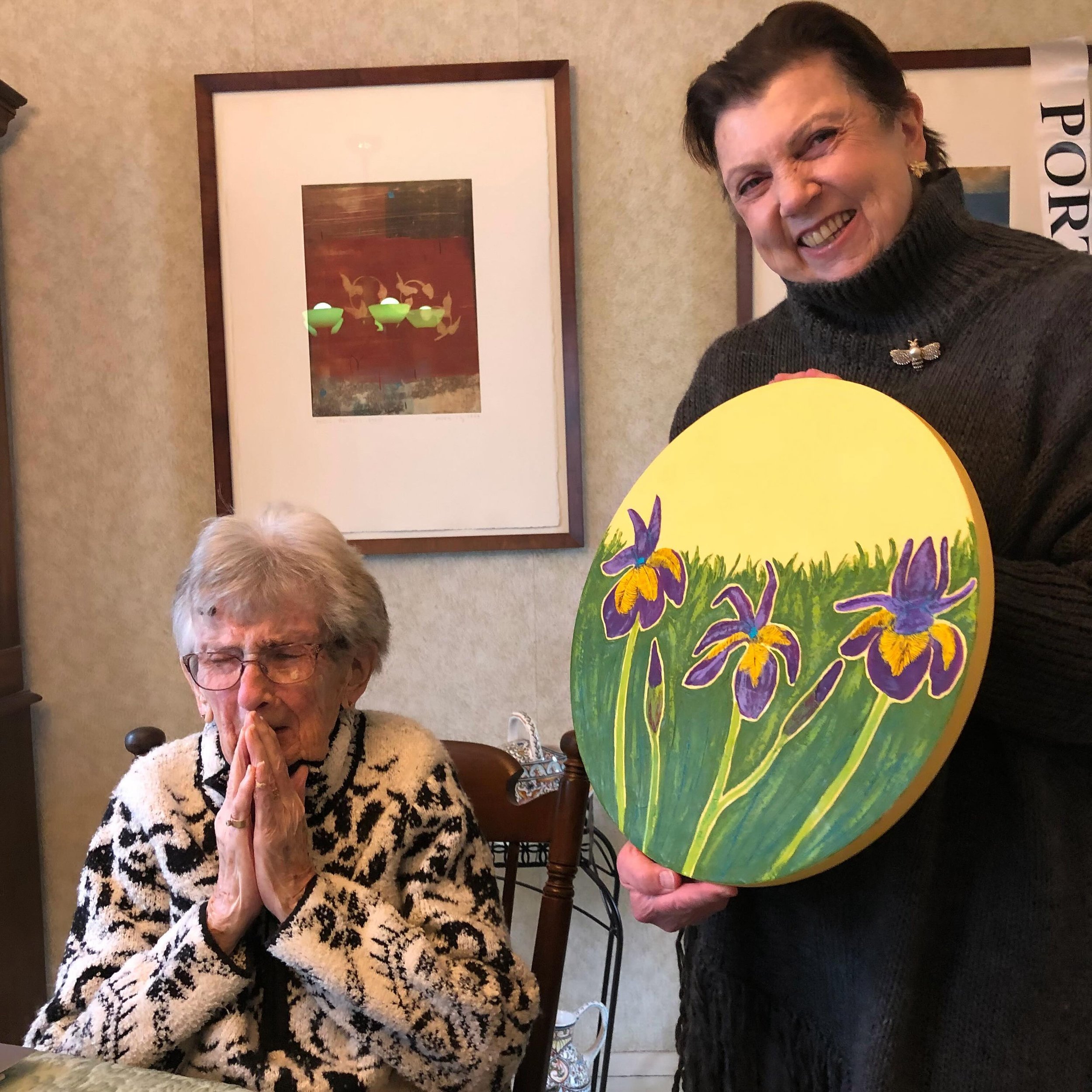 I can&rsquo;t tell you how happy this photo makes me!! I smile every time I look at it. My wonderful  collector Claire turned 96 this month, and her kids surprised her with this iris painting that she&rsquo;d been eyeing for a while. Seeing someone t