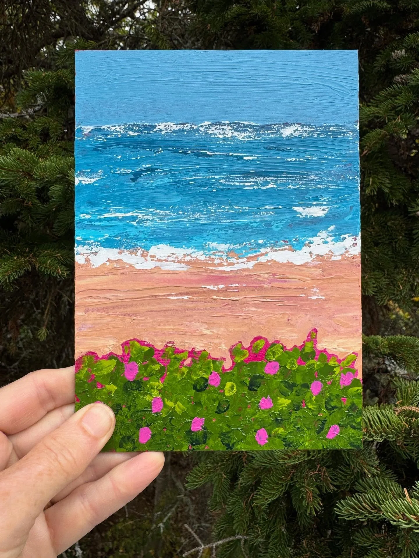 Yesterday&rsquo;s palette painting, and the latest in my mini series No Place Like Maine. 7&rdquo; x 5&rdquo; acrylic on panel. Available as is or framed, on my web site (marciacrumleyart.com) under No Place Like Maine. 
.
.
#maineart #mainesummers #