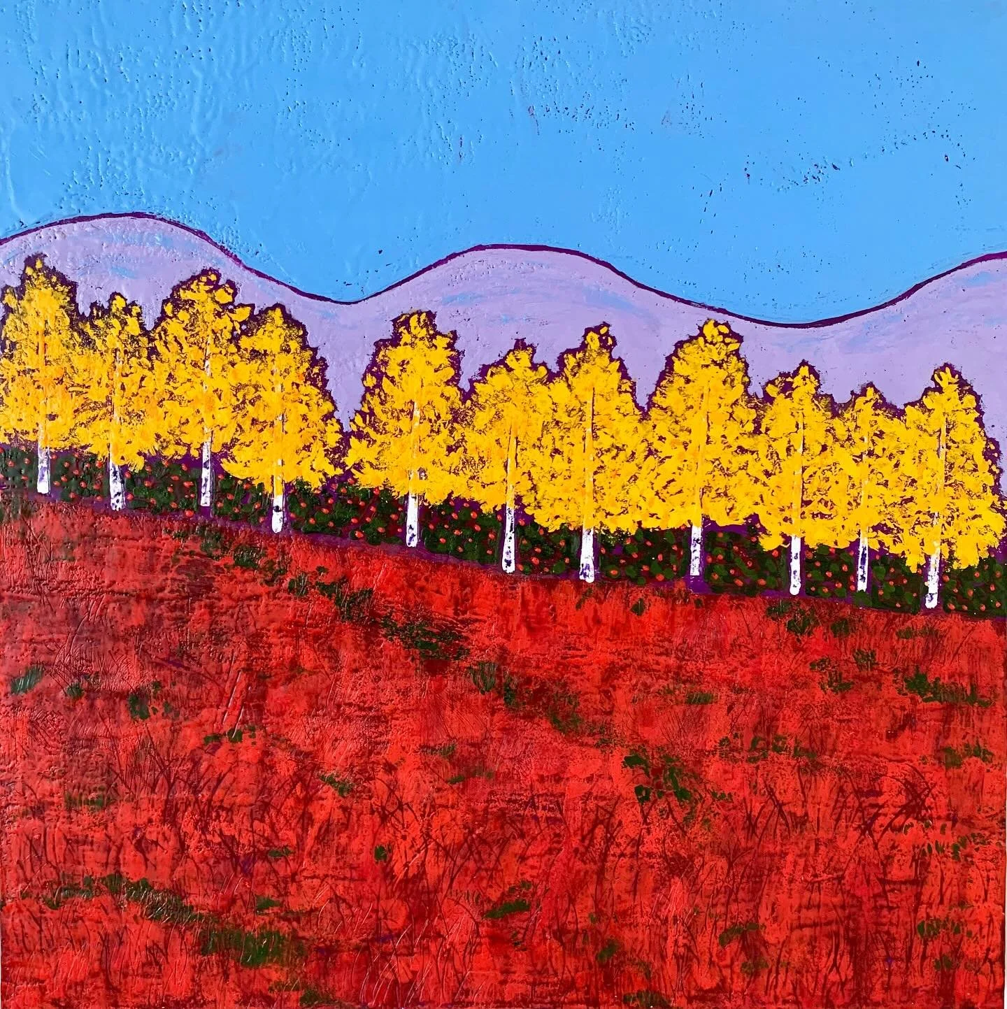 Have you driven around Downeast Maine lately? It&rsquo;s that time of year when the blueberry barrens are fields of so many gorgeous shades of red, everywhere you look. I love painting the barrens in autumn. This one&rsquo;s in encaustic and is 24&rd