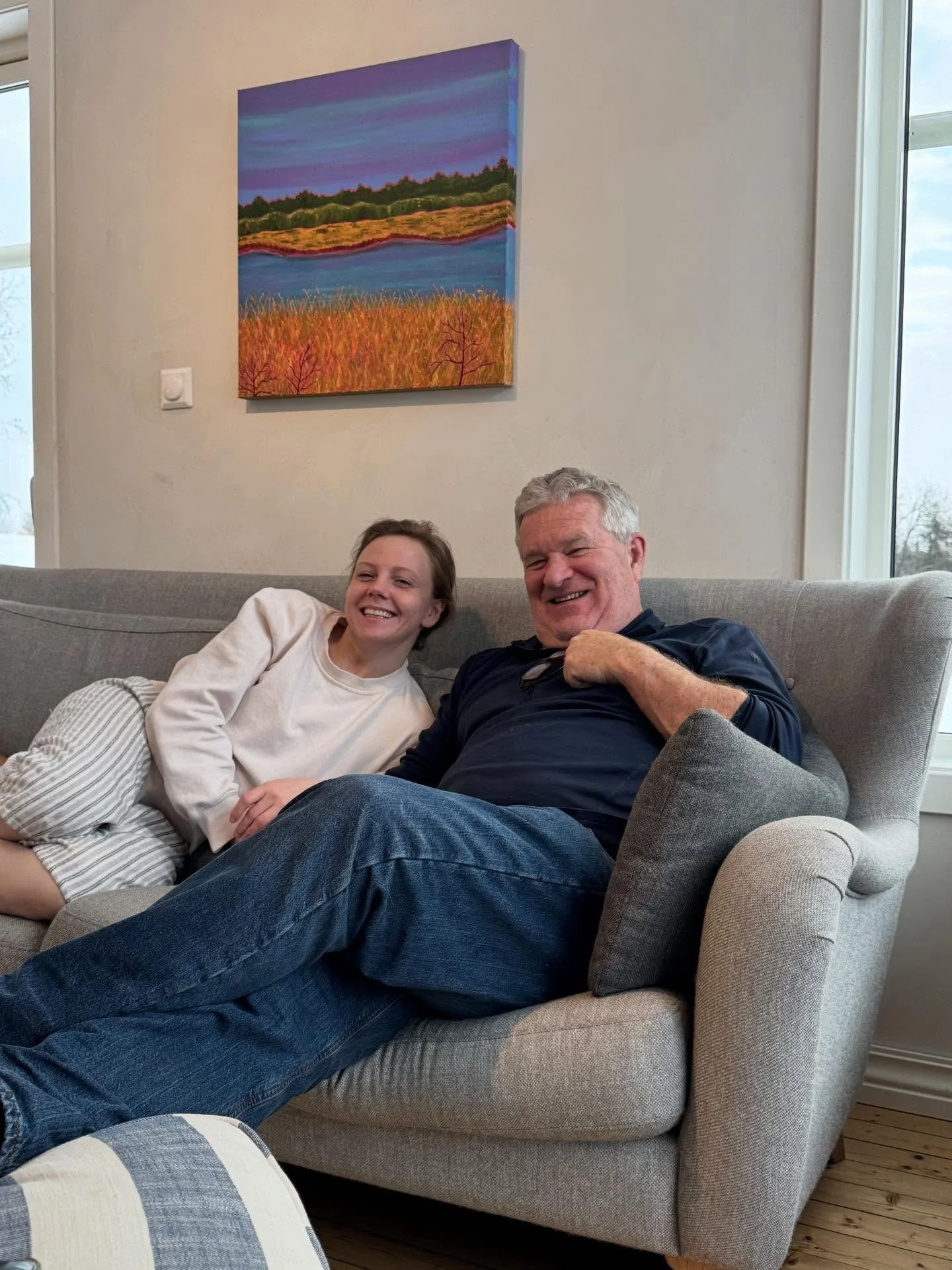 Spending time in Norway with dear friends, sharing lots of laughter and fun. Peaceful River, which I painted nearly 10 years ago, lives here with this lovely family and their two pups, who take turns in the prime spot on the couch. 
.
.
#colorandtext