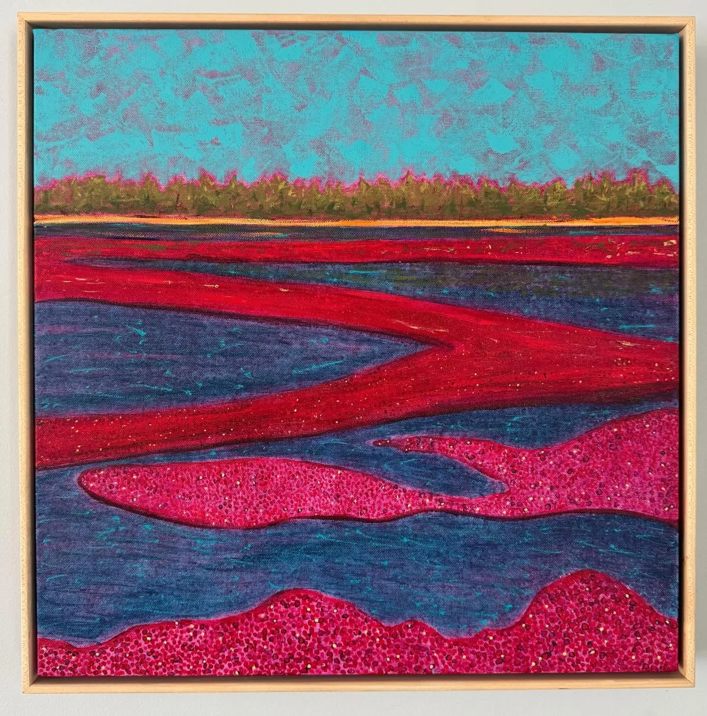 #7 in the top 10 countdown for 2025 is October Cranberry Bog, 20&rdquo; x 20,&rdquo; acrylic on canvas. Some of my favorite memories as a kid were driving through the cranberry bogs on the Cape in autumn with my Dad. I loved the floating fields of br