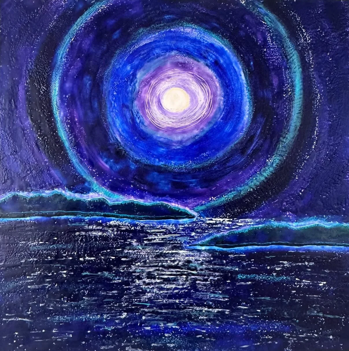 🔴Sold! I delivered this painting to a happy Boston collector today. I&rsquo;ve spent many, many nights sitting on our dock watching the moonlight dance across the water. This piece captures so much of what I love about Maine and its magical light an