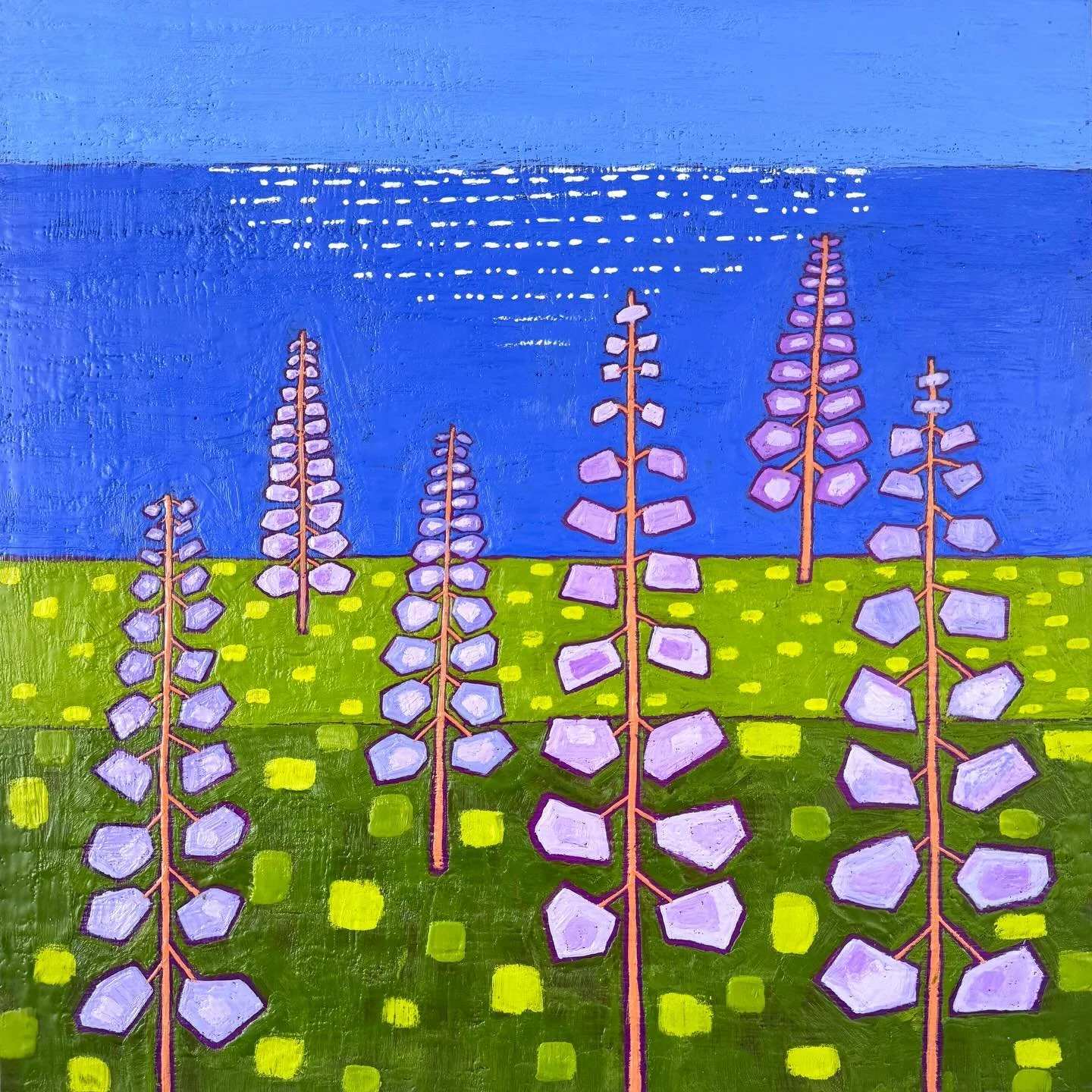A little behind schedule&hellip;and still making my way through my top 10 posts for 2025. Here&rsquo;s #6, Lupine by the Bay, 20&rdquo; x 20&rdquo;. There&rsquo;s a children&rsquo;s book Mrs. Rumphius about a woman who wanted to do something to make 