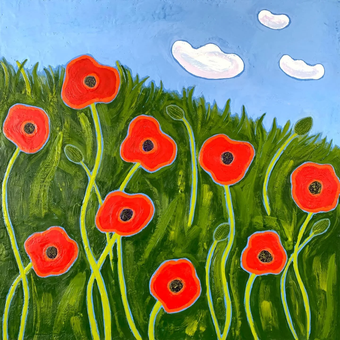 Floating Clouds, from my ongoing series of poppy paintings, was my #5 most popular painting in 2025. Poppies, like blueberry barrens, are just an excuse for me to have fun with the color red!! I also love to play up the texture of the centers, using 
