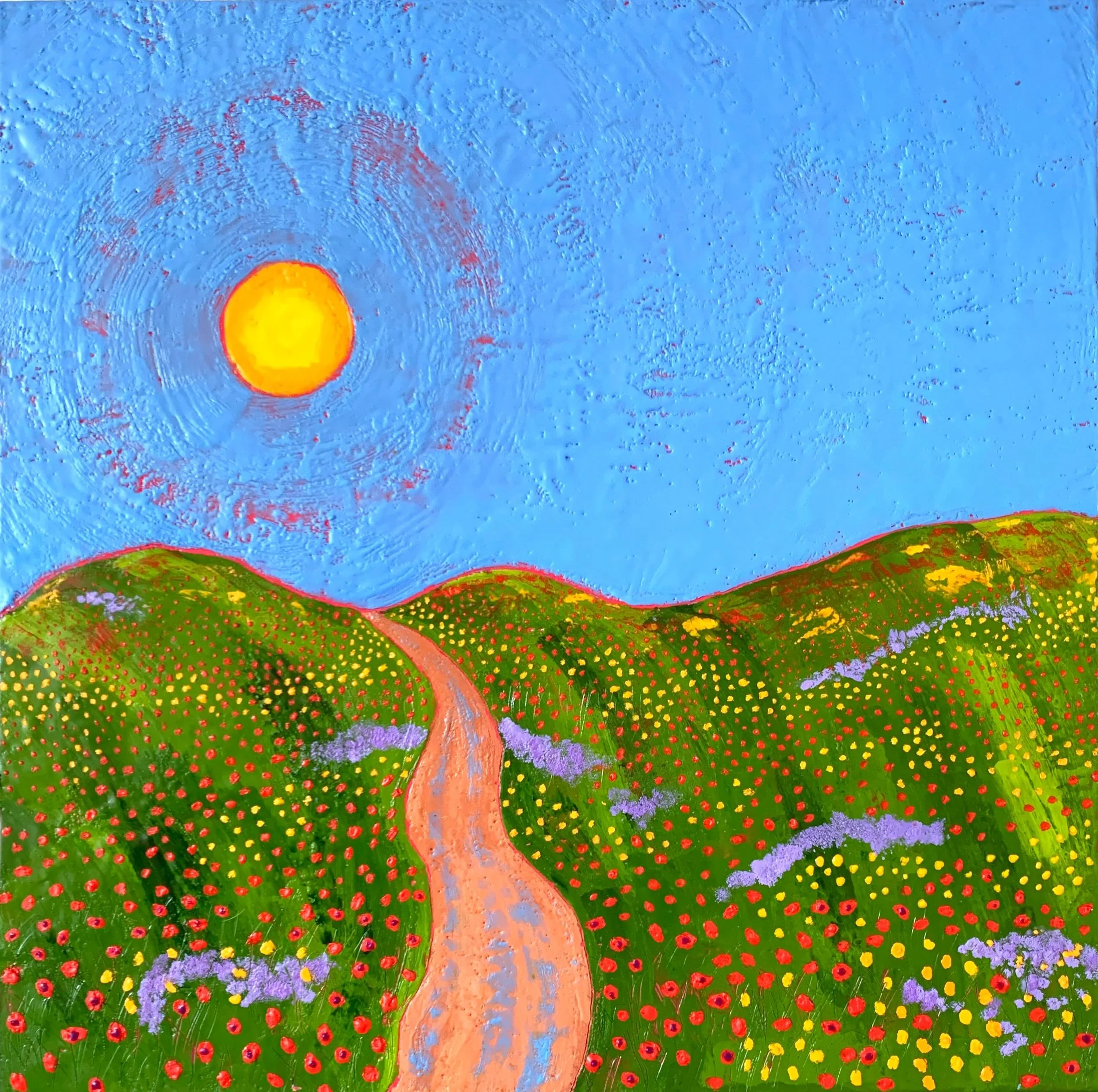 We&rsquo;re approaching the longest day of the year, and I just can&rsquo;t get enough of this sunshine! This painting is a celebration of all things summer, with a winding path through wildflowers. Many of my paintings feature paths or roads (often 