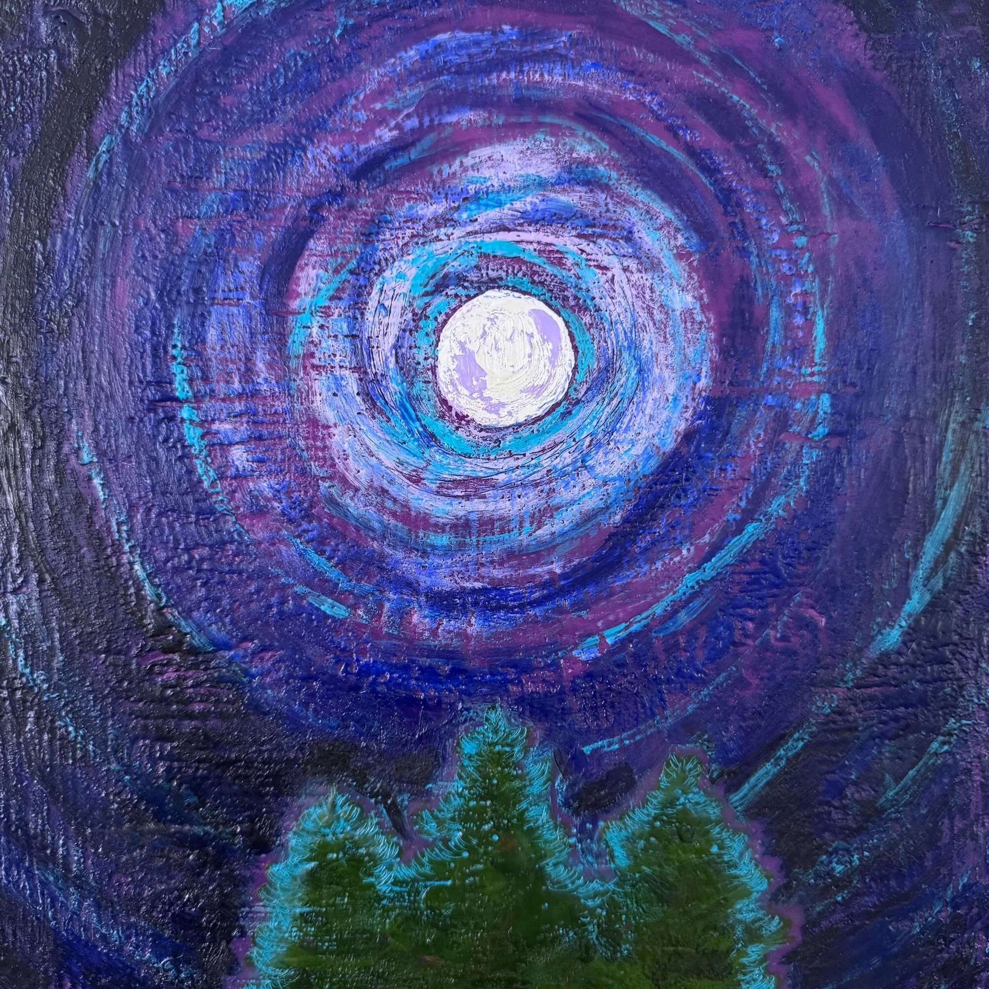 A few detail shots from my new Moonlight, Maine painting, showing more of the texture and layers, and the turquoise light silhouetting the island. Because who hasn&rsquo;t fallen in love with the full moon this week? The Strawberry Moon was absolutel