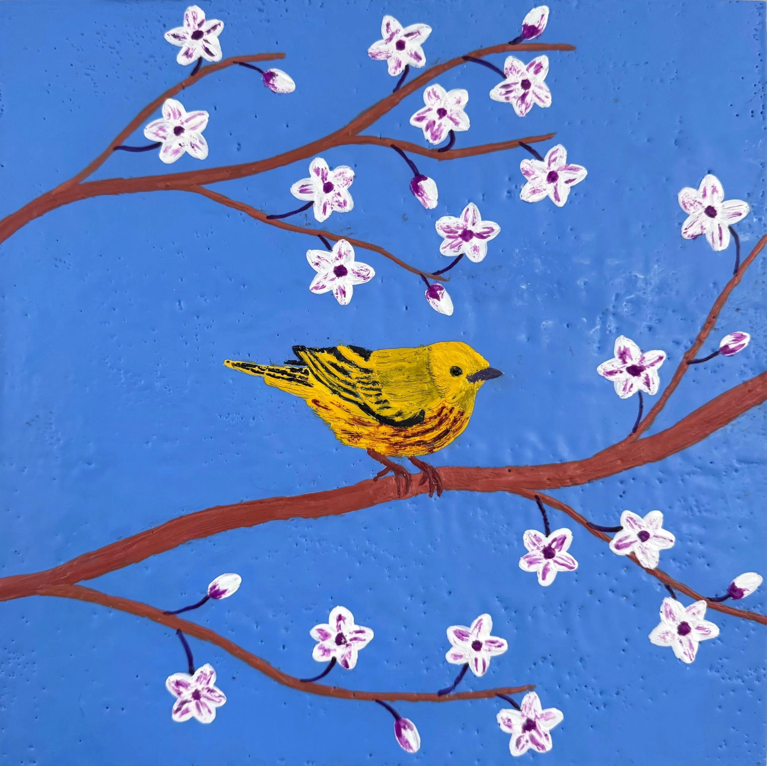Northern Yellow Warbler, 12x12, another of my encaustic bird paintings now on display in Birds of a Feather multi-media group exhibition @aligraygallery in Provincetown. The show is up through August 13th. If you&rsquo;re on the outer Cape in the nex